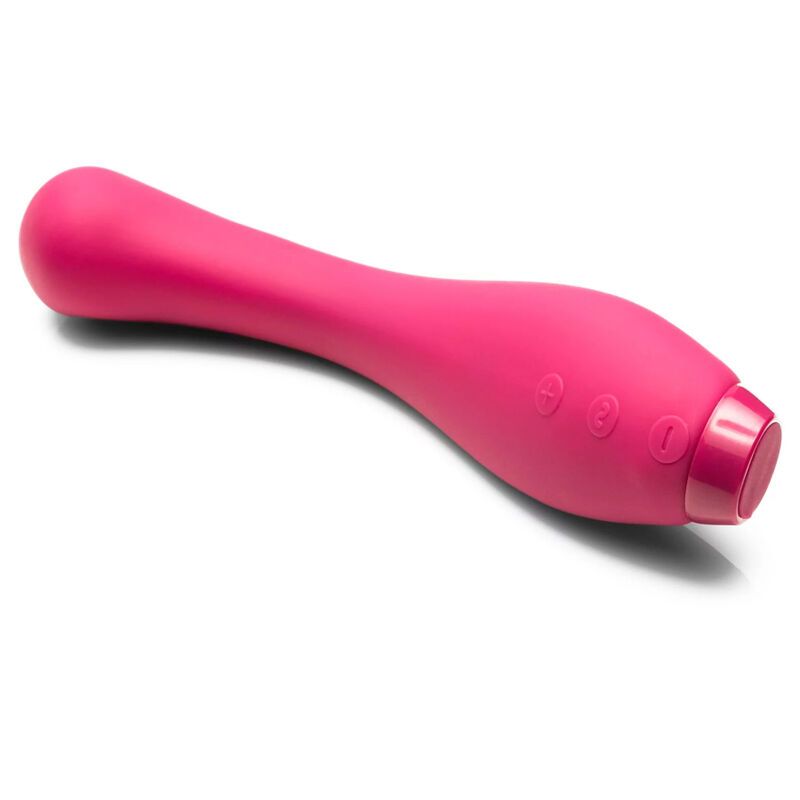 Rosa Vibrator mit abgerundeten Enden und drei Knöpfen. Auf weißem Hintergrund.