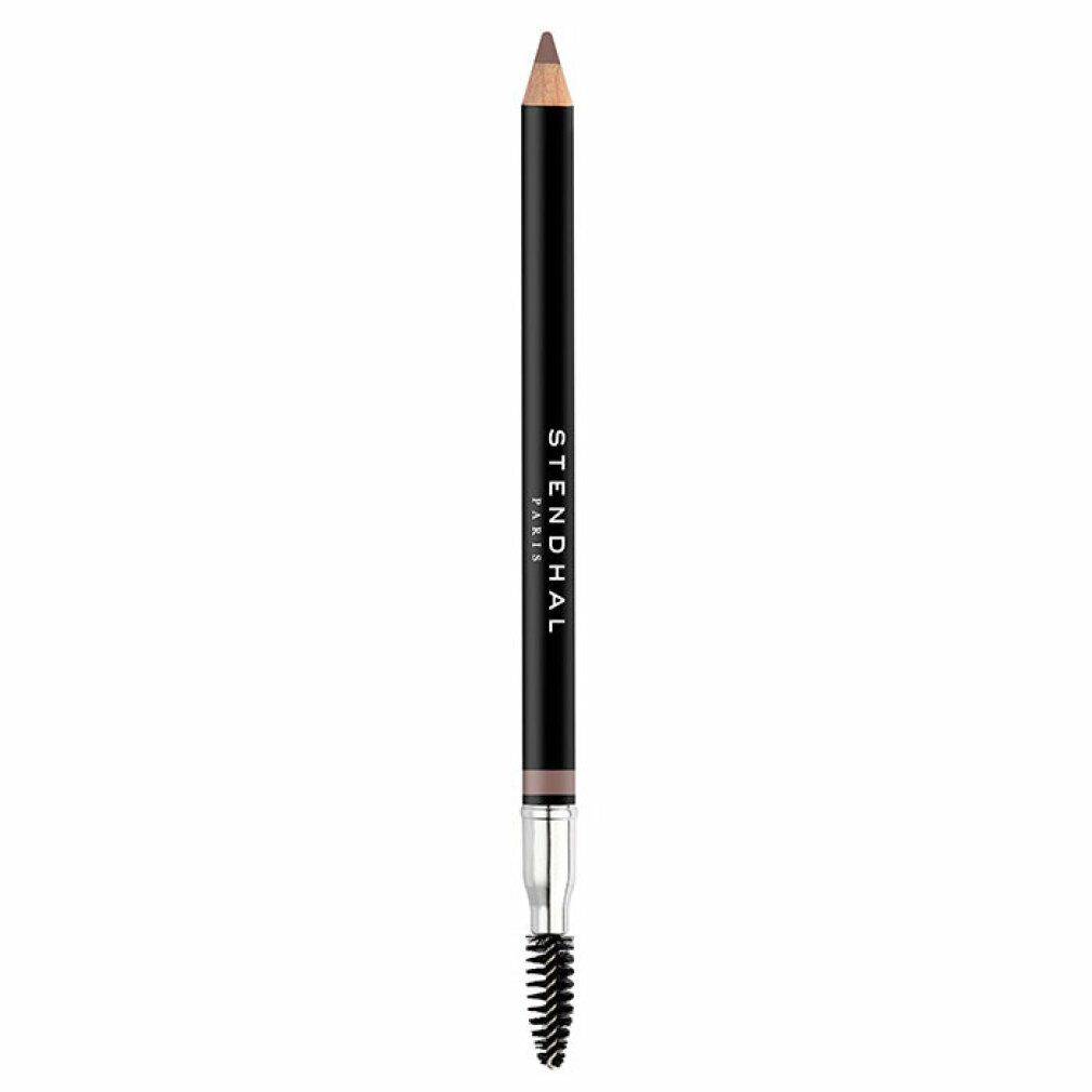 Stendhal Precision Eyebrow Pencil 402 Brun. Dunkelbrauner Stift mit Bürste. Schwarzer Schaft, silberne Spitze. Marke sichtbar.