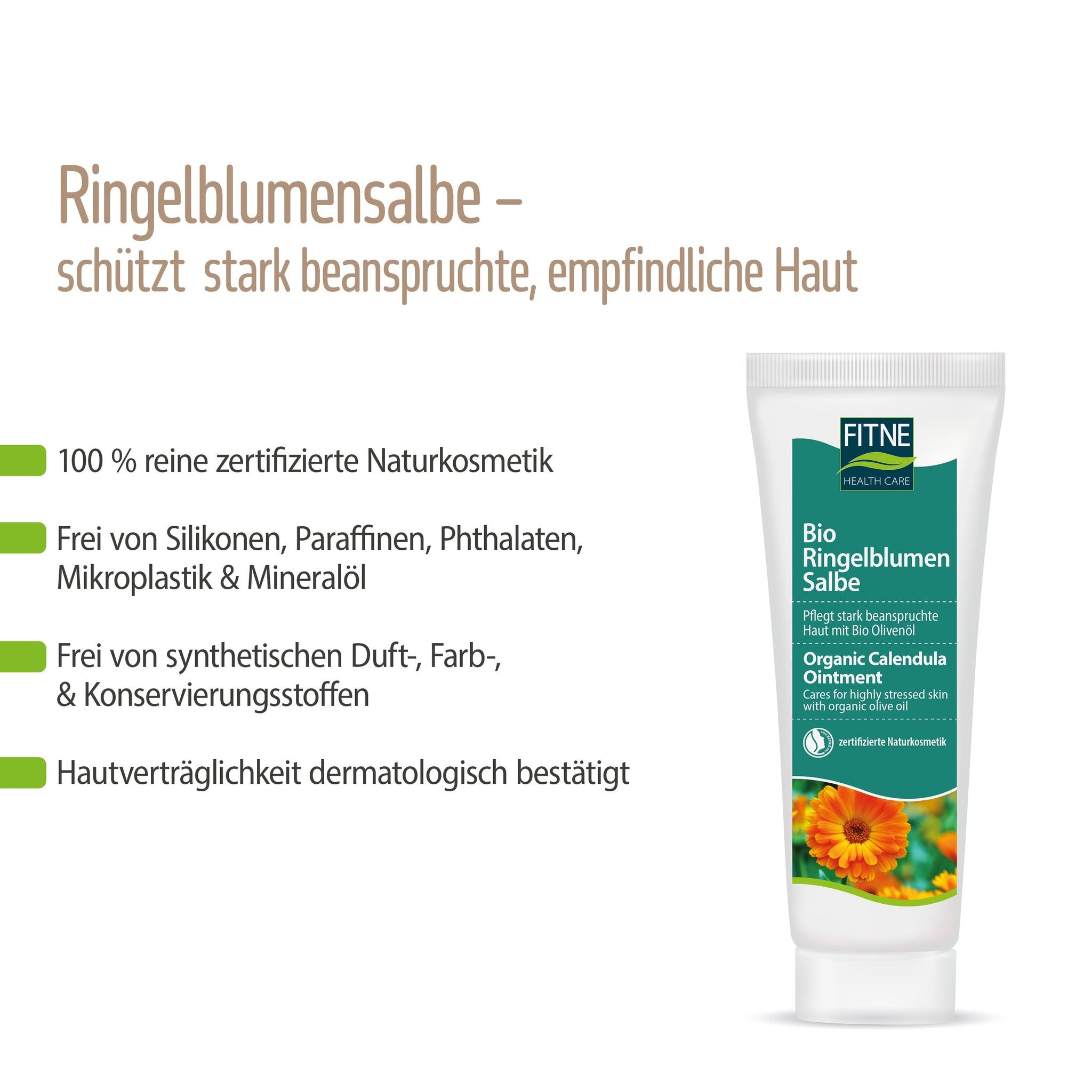 Tube Ringelblumensalbe, 100% reine zertifizierte Naturkosmetik. Frei von Silikonen, Mineralöl.