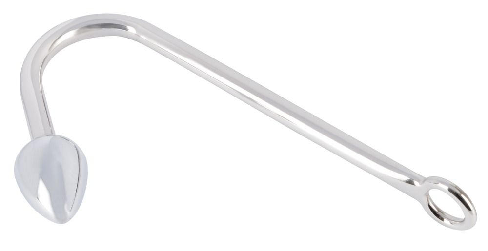 Metall-Hook mit abgerundetem Ende und Ring. Glänzende Oberfläche.