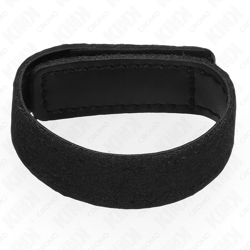 Schwarzer Lederring mit Klettverschluss. Der Ring ist aus Leder gefertigt und hat einen Klettverschluss zum Schließen.