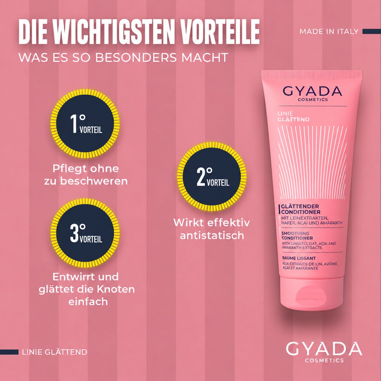 Gyada Cosmetics Glättende Linie Balsamo Lisciante in rosa Tube.