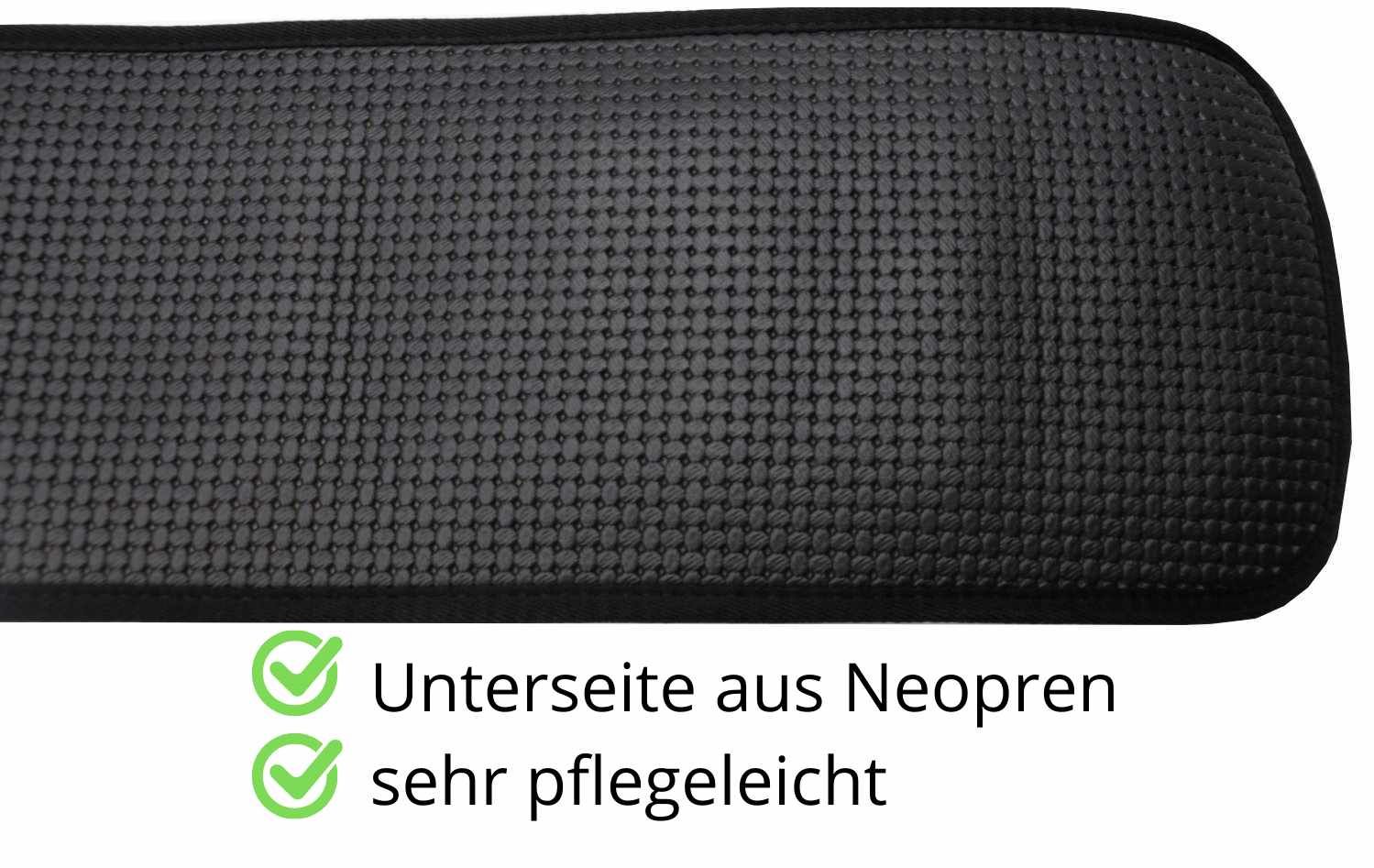 Schwarzer Sattelgurt, Unterseite aus Neopren. Text: sehr pflegeleicht.