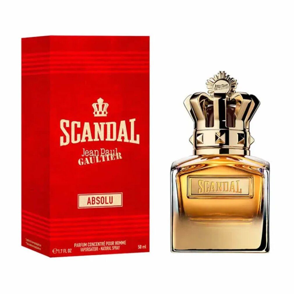 Parfumflakon mit goldener Krone und roter Schachtel. Aufschrift: Scandal Absolu. 50 ml.