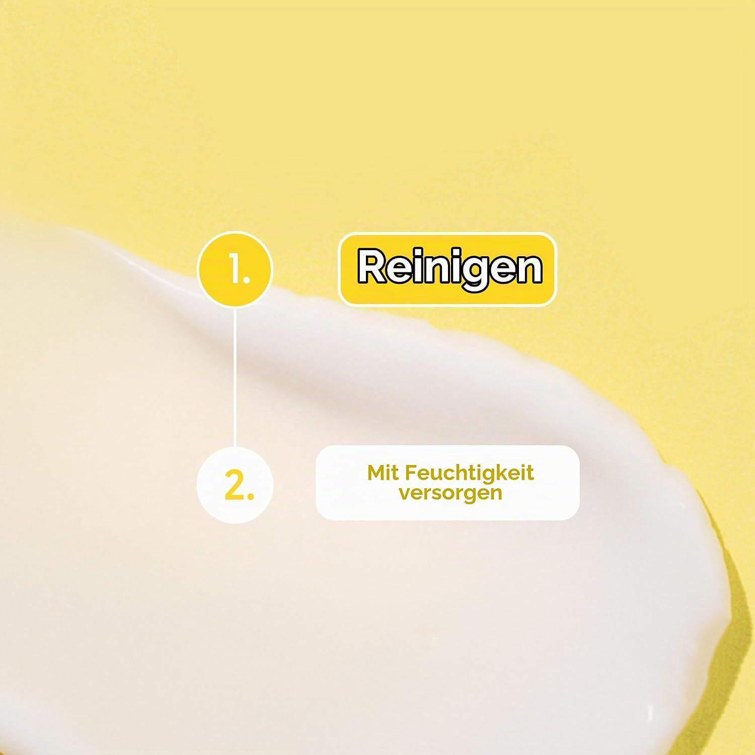 Q+A Ceramide Body Lotion in gelber Spenderflasche. "Süßer Mandel + Pistazie" Duft.