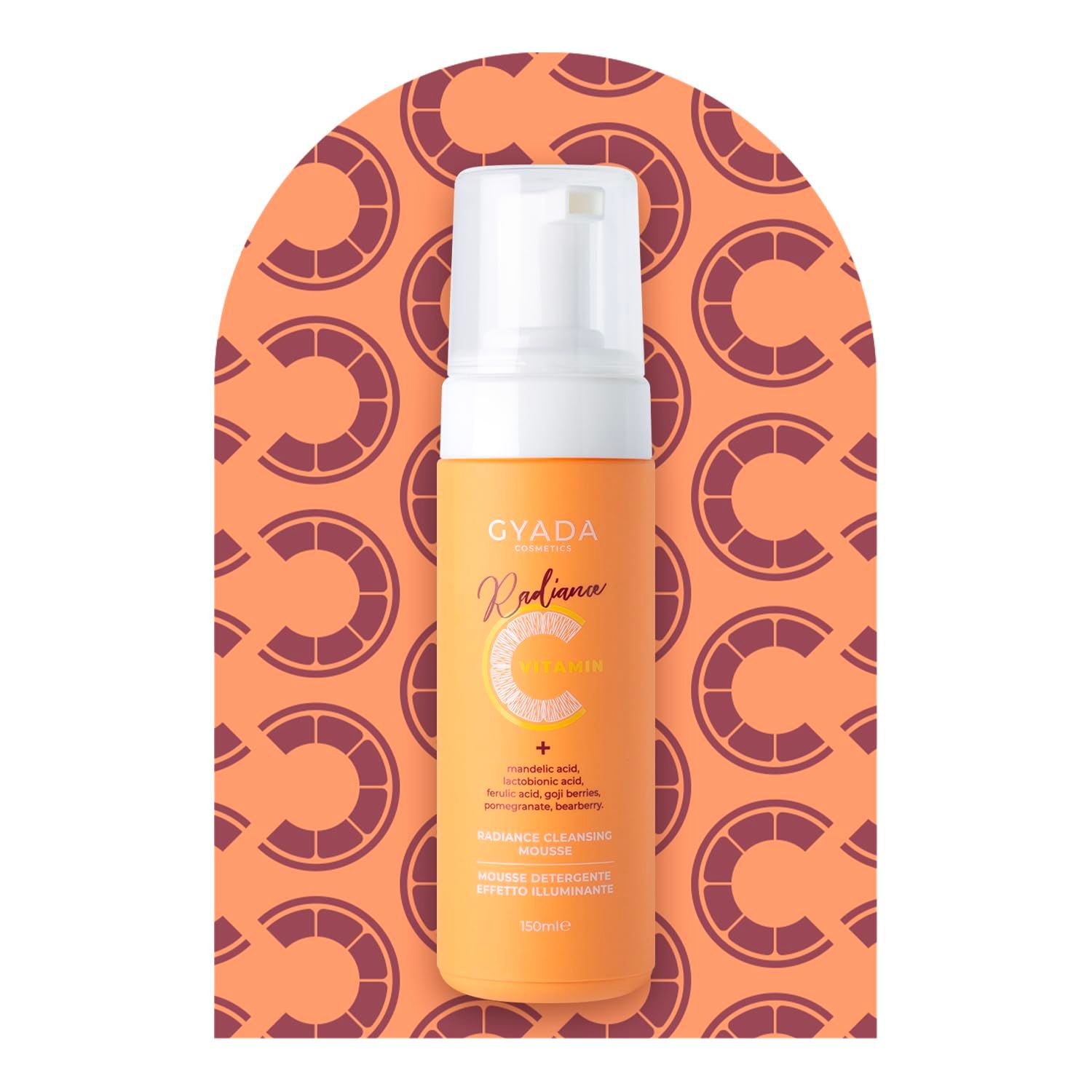 Flasche mit Gyada Cosmetics Radiance C Vitamin Reiniger und Aufhellender Effekt Schaum. 150ml.