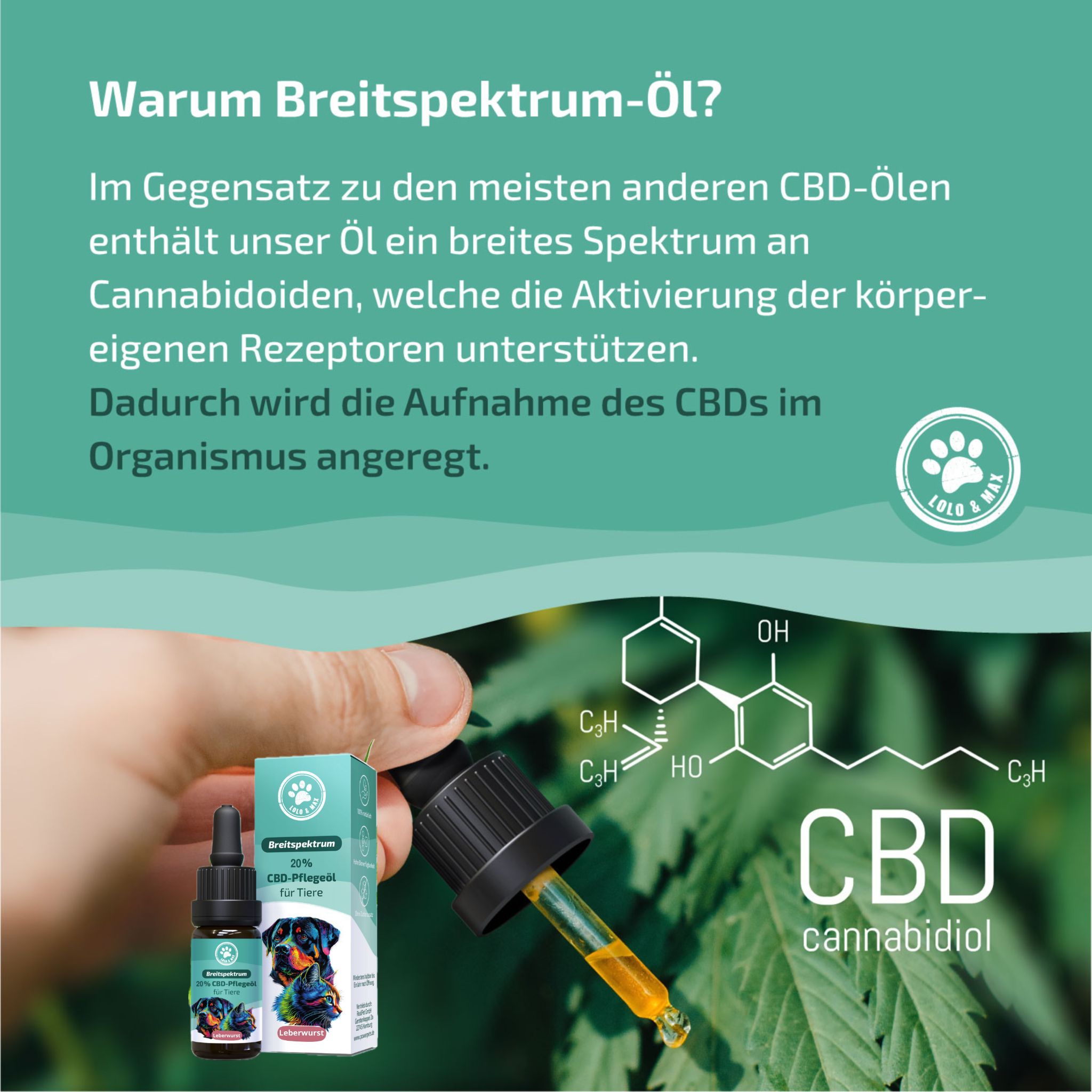 CBD-Pflegeöl für Tiere: "Warum Breitsprektrum-Öl?" Erklärung der Cannabinoide.