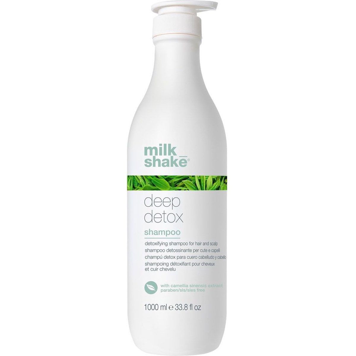 Weiße Pumpflasche Milk_shake Deep Detox Shampoo, 1000 ml.