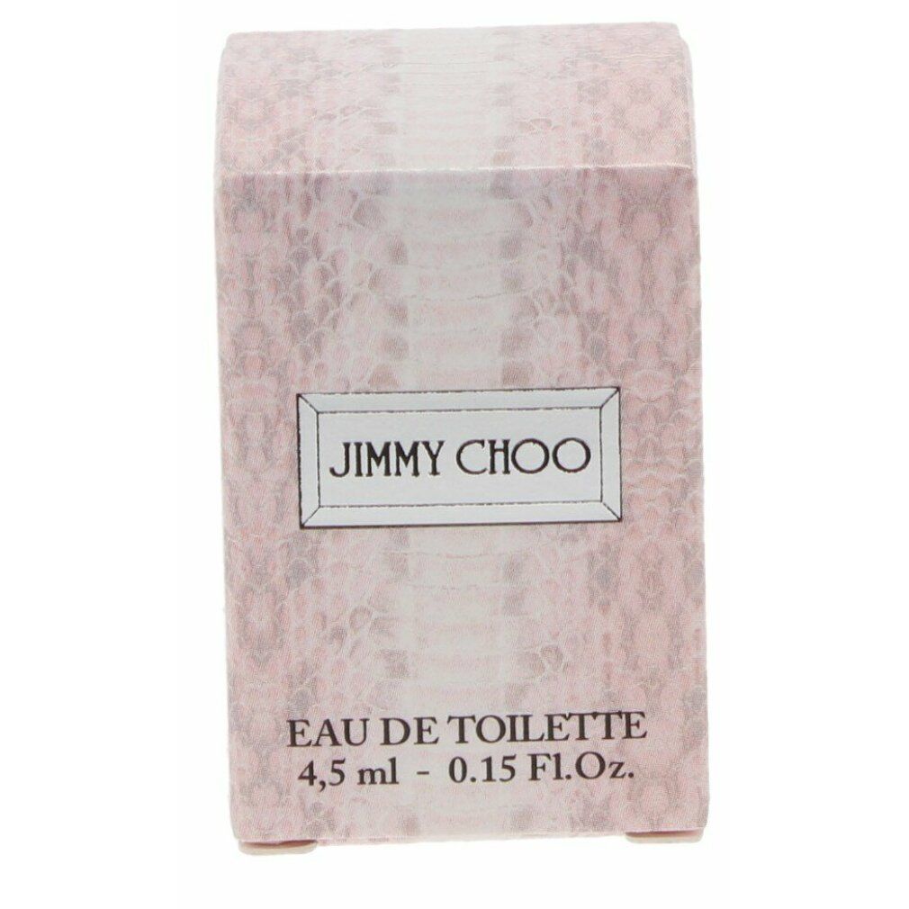 Verpackung für Eau de Toilette. Rosa mit Schlangenmuster. Schriftzug Jimmy Choo, darunter Eau de Toilette.