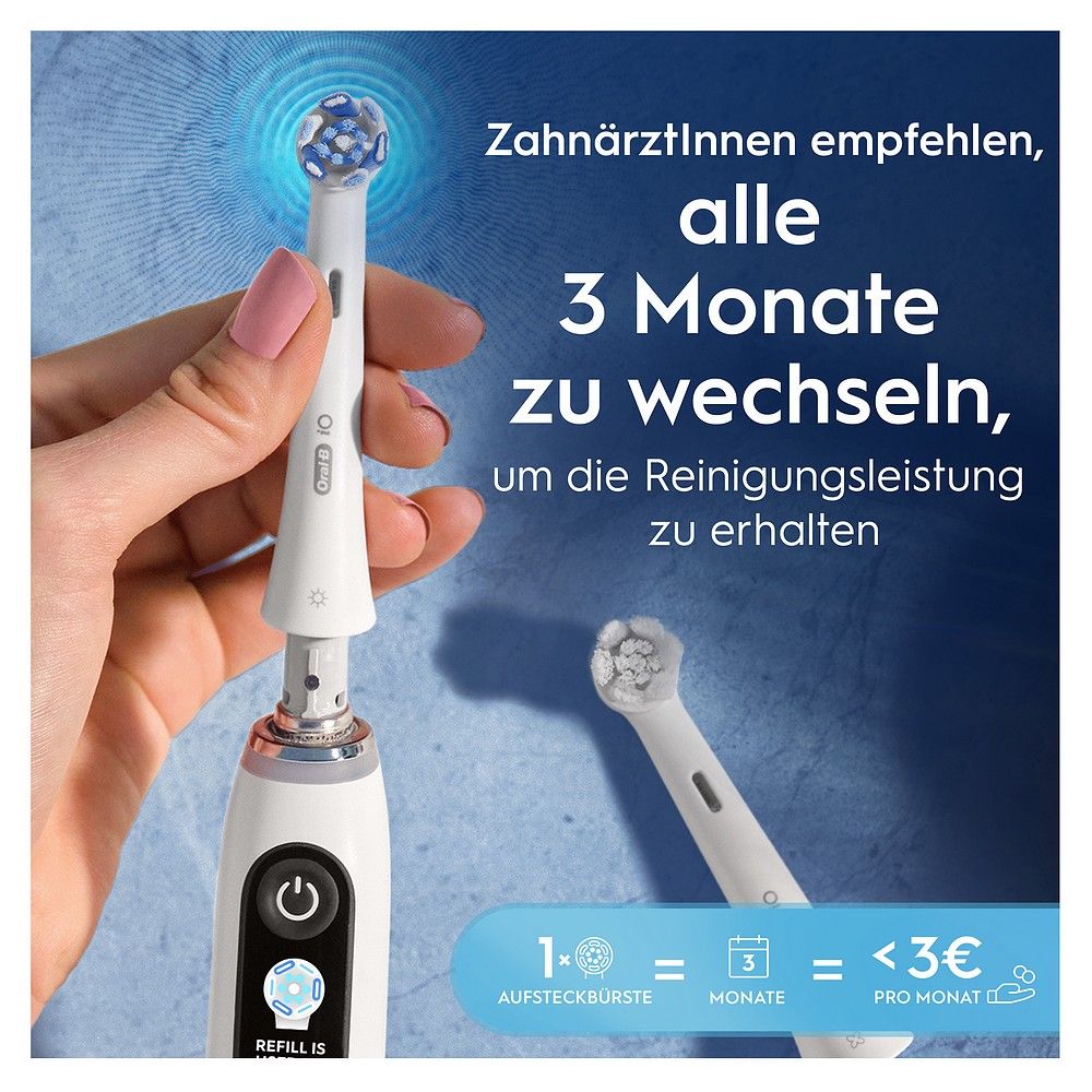 Zahnarzt empfiehlt Wechsel alle 3 Monate. Aufsteckbürste für iO Zahnbürste.