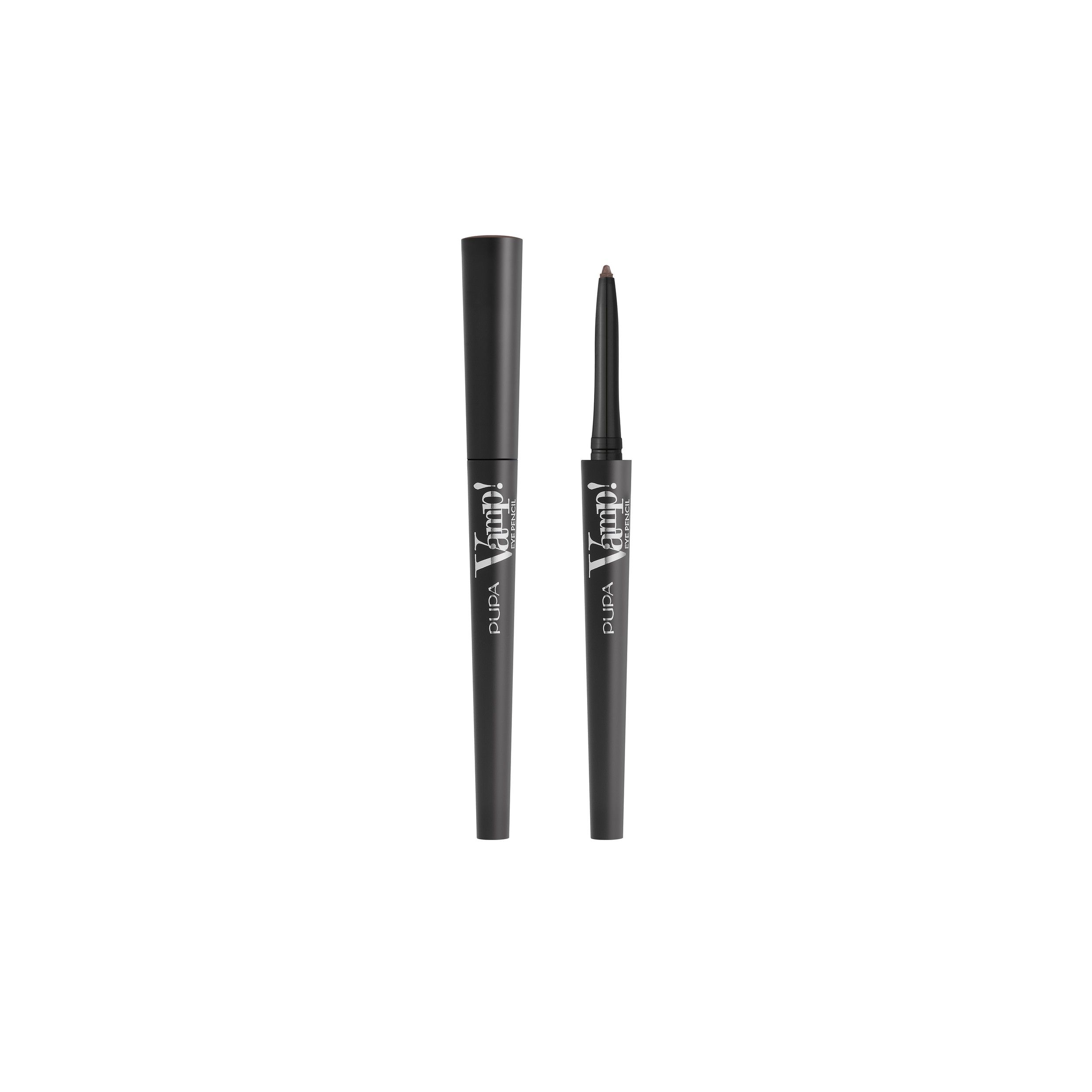 Pupa Milano Vamp! Eyeliner Stift in Schwarz. Ein geschlossener und ein geöffneter Stift nebeneinander.