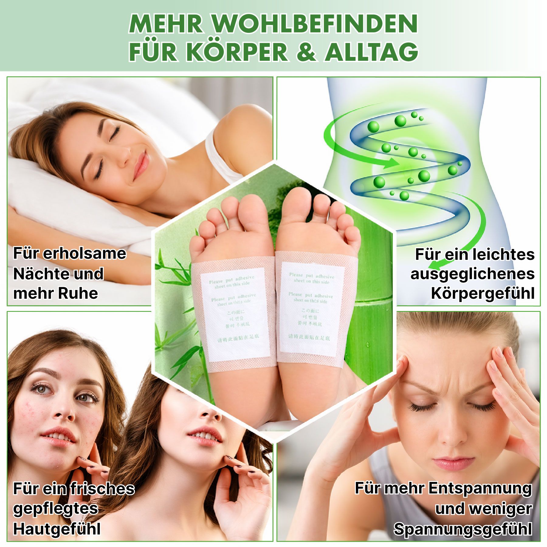 ALIVER Fußmaske Detox Pflaster mit Bambusessig für Fußpflege