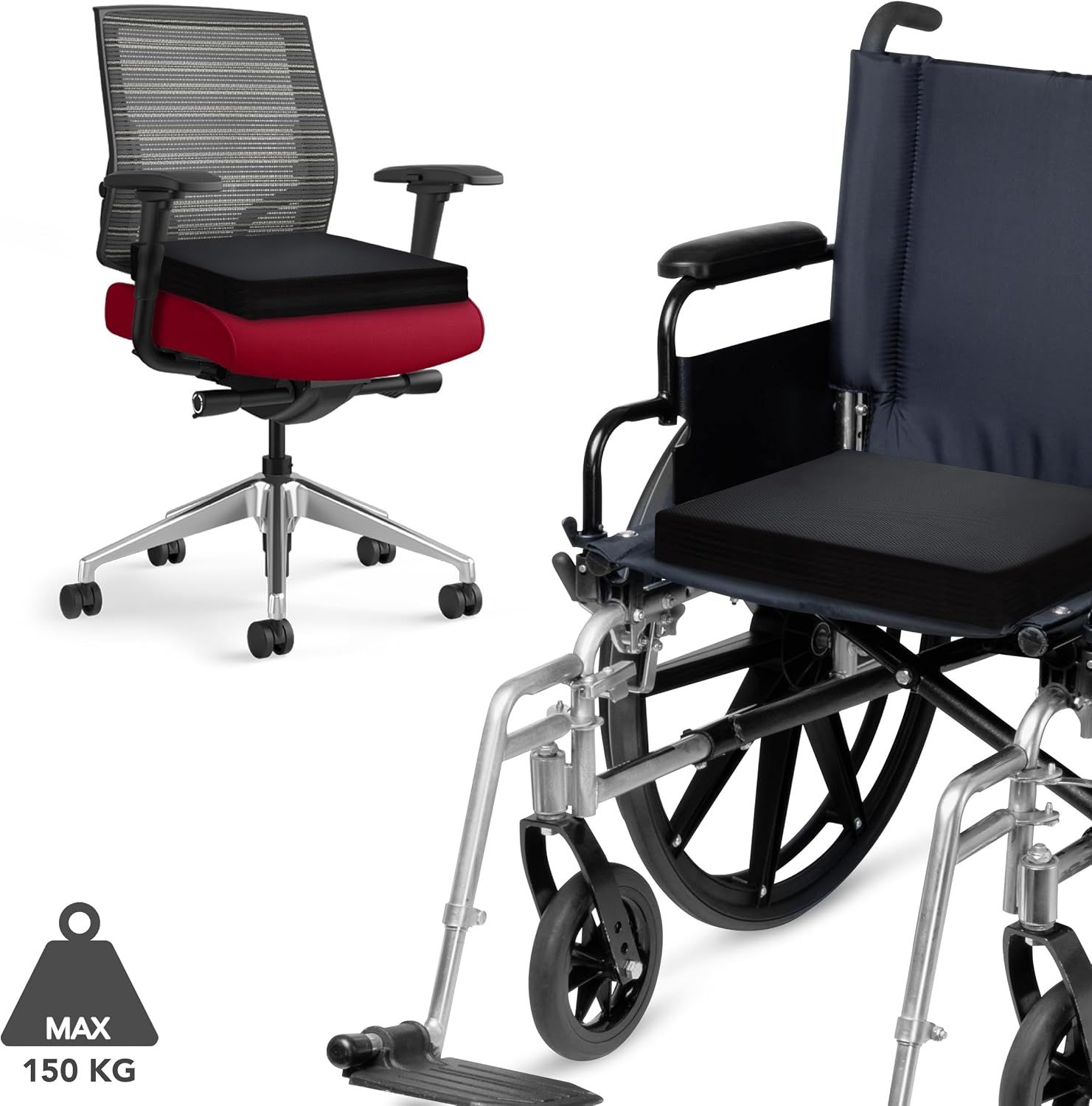 Sitzkissen für Bürostuhl und Rollstuhl, maximale Belastung 150 kg.