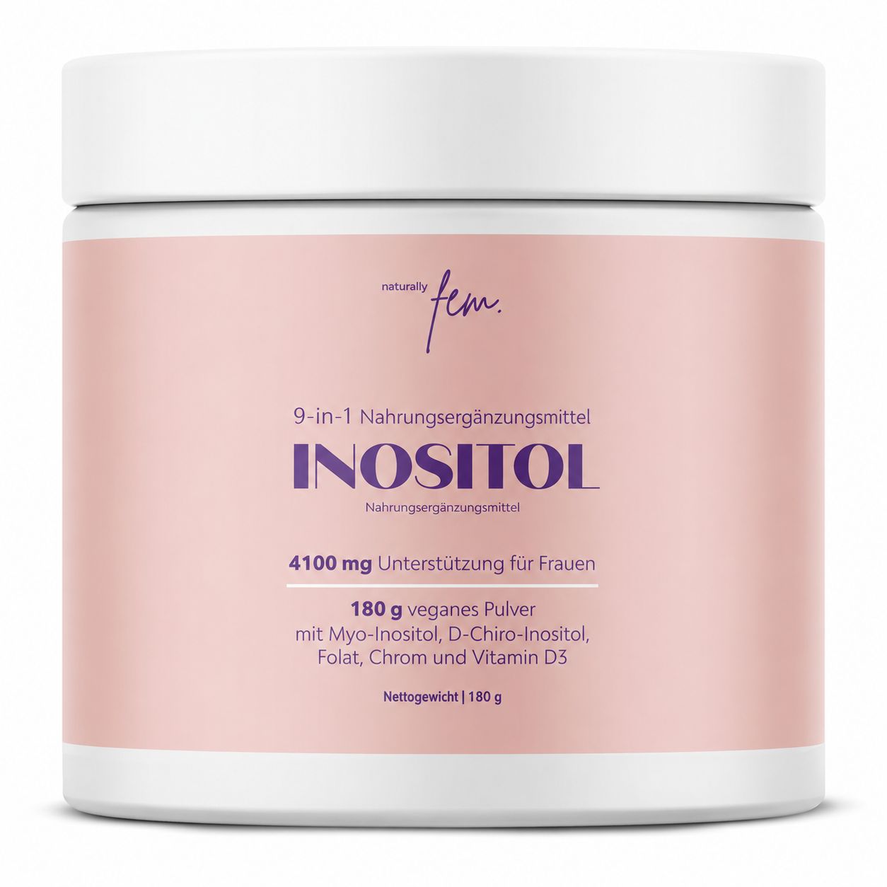 QSTA D-Chiro & Myo Inositol Pulver: 180g Dose mit rosa Etikett, veganes Pulver zur Unterstützung von Frauen.
