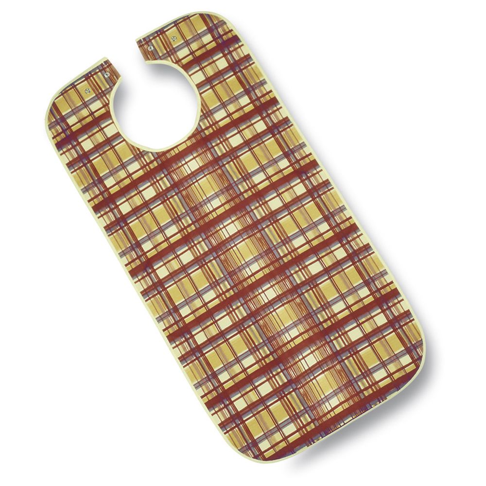 Erwachsenenlatz mit kariertem Muster in Gelb-, Rot- und Blautönen. Polyester mit Druckverschluss.