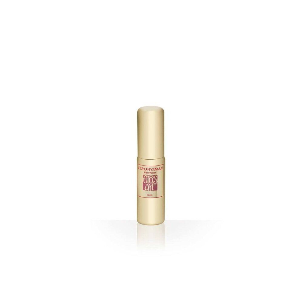 Goldfarbener Flakon. Auf dem Flakon steht "Ferowoman Parfum Eros Art Spain".