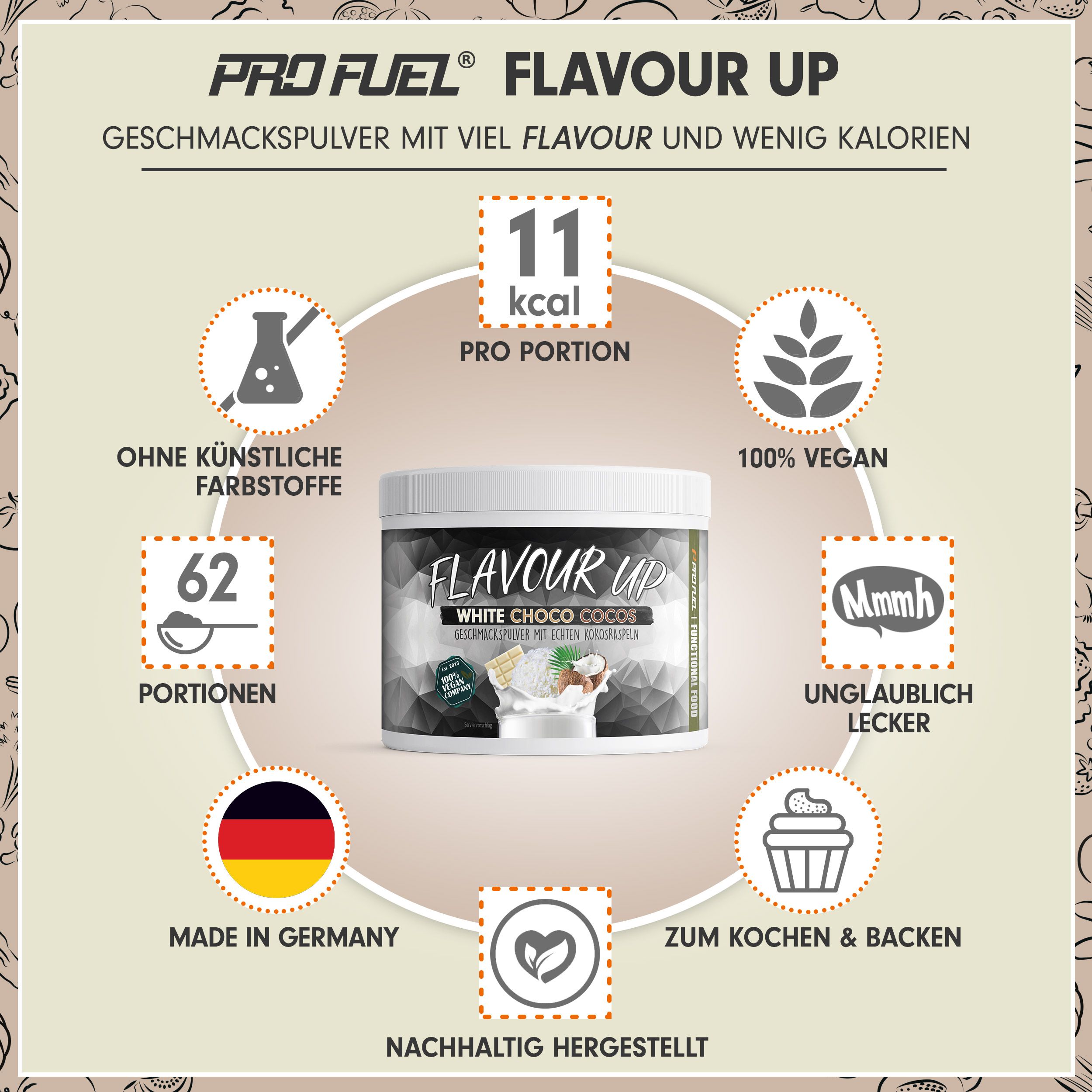 ProFuel - FLAVOUR UP Geschmackspulver - White Choco Cocos - nur 11 kcal pro Portion