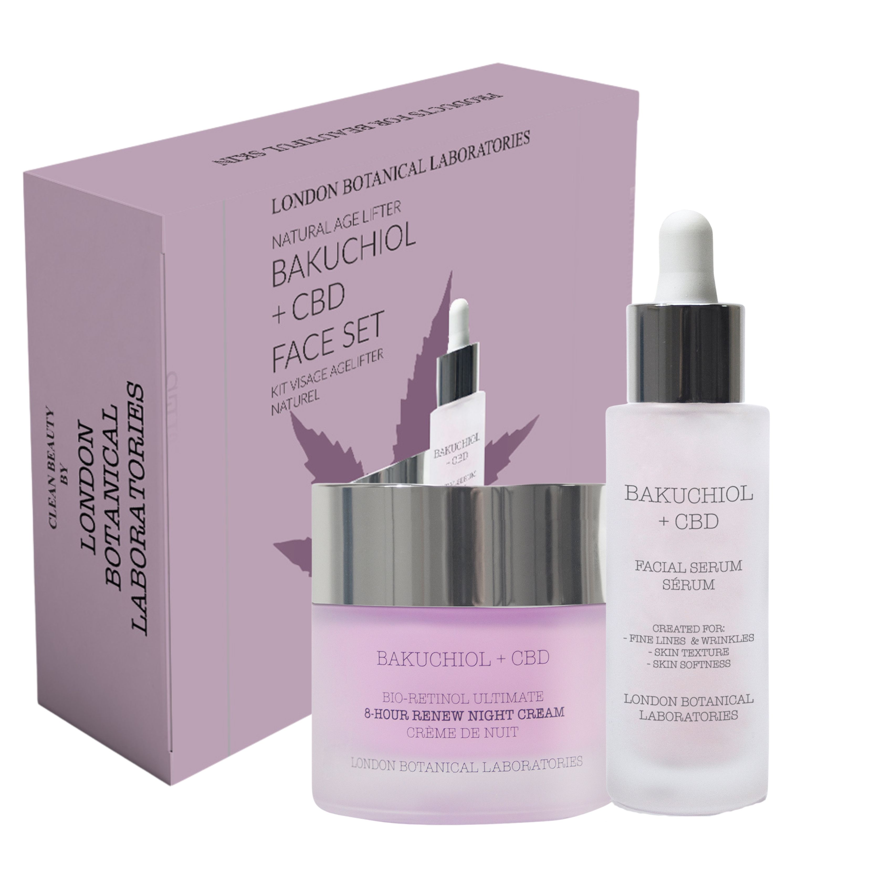 London Botanical Laboratories Bakuchiol + CBD Anti-Aging Gesichtsset mit Nachtcreme und Gesichtsserum.