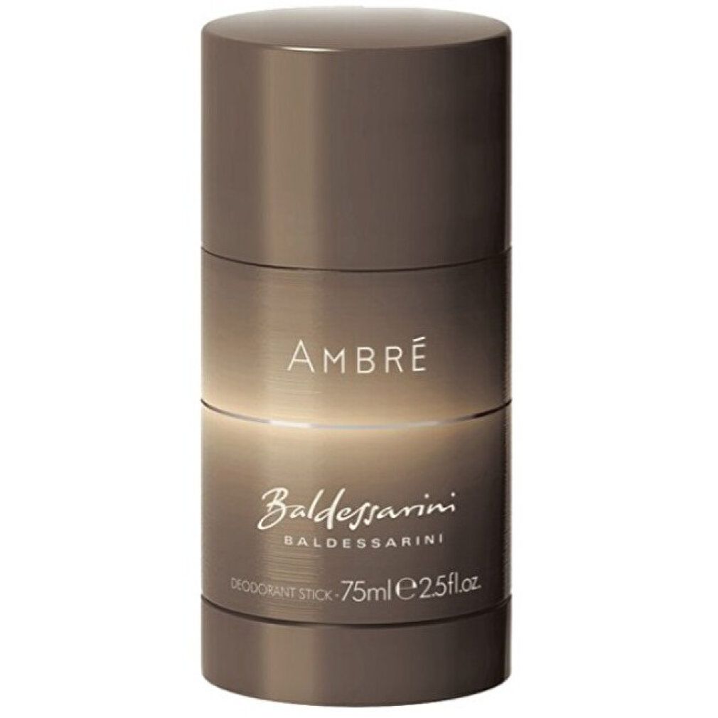 Deostift. Braun-goldfarben. Schriftzug AMBRÉ, Baldessarini. 75ml/2.5 fl.oz. Zylindrische Form.