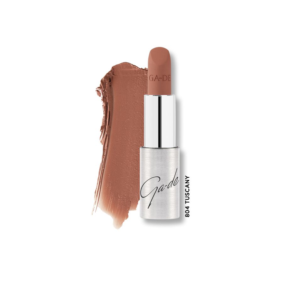 Ga-De Selfie Soft Matte Lipstick 804 Tuscany, mit braunem Farbmuster.