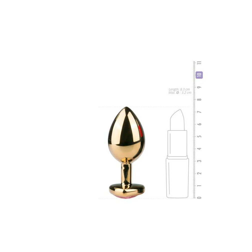 Goldener Analplug, Länge 8cm, Durchmesser 3,2cm.
