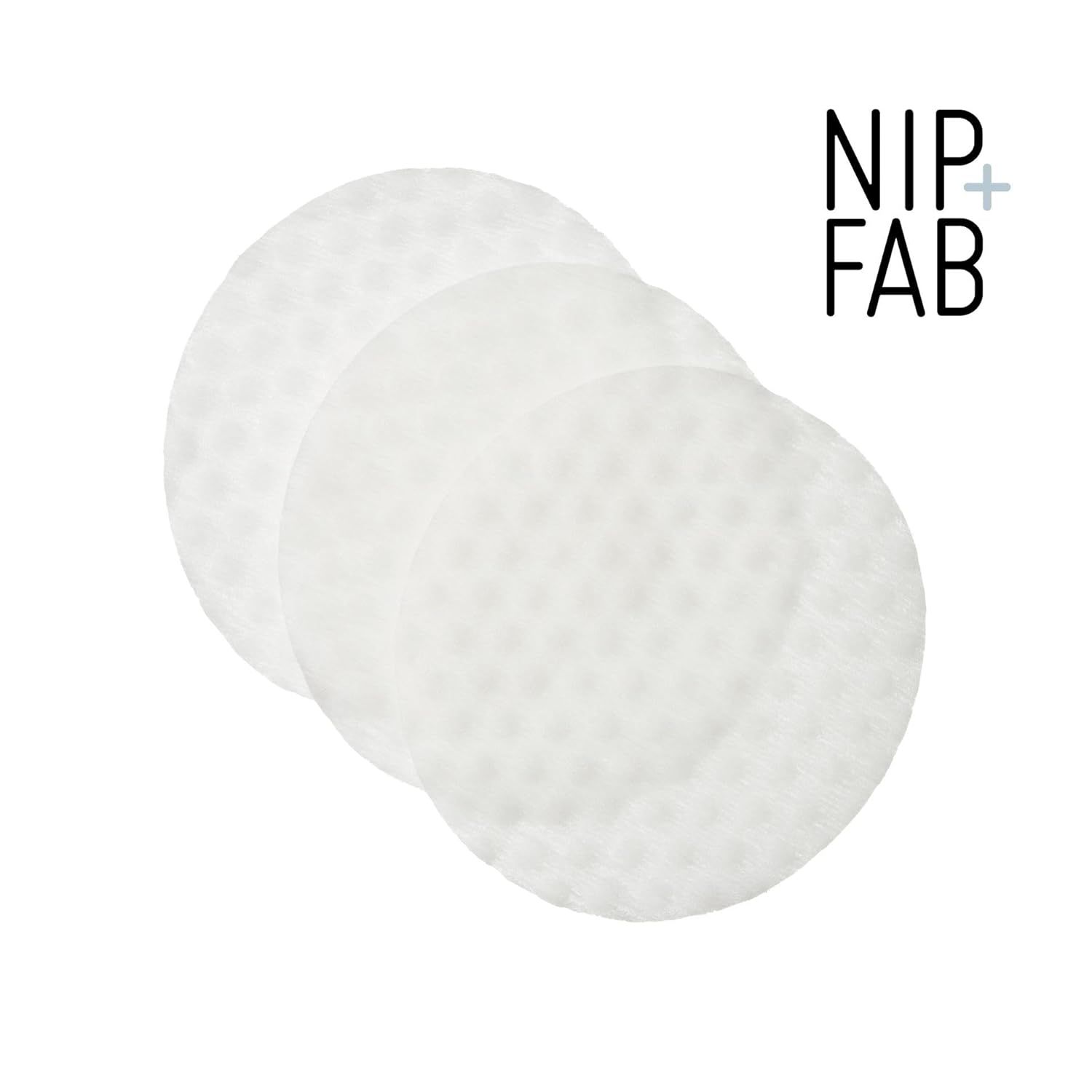Drei runde, weiße Pads. Oberflächenstruktur sichtbar. NIP+FAB Logo rechts oben.