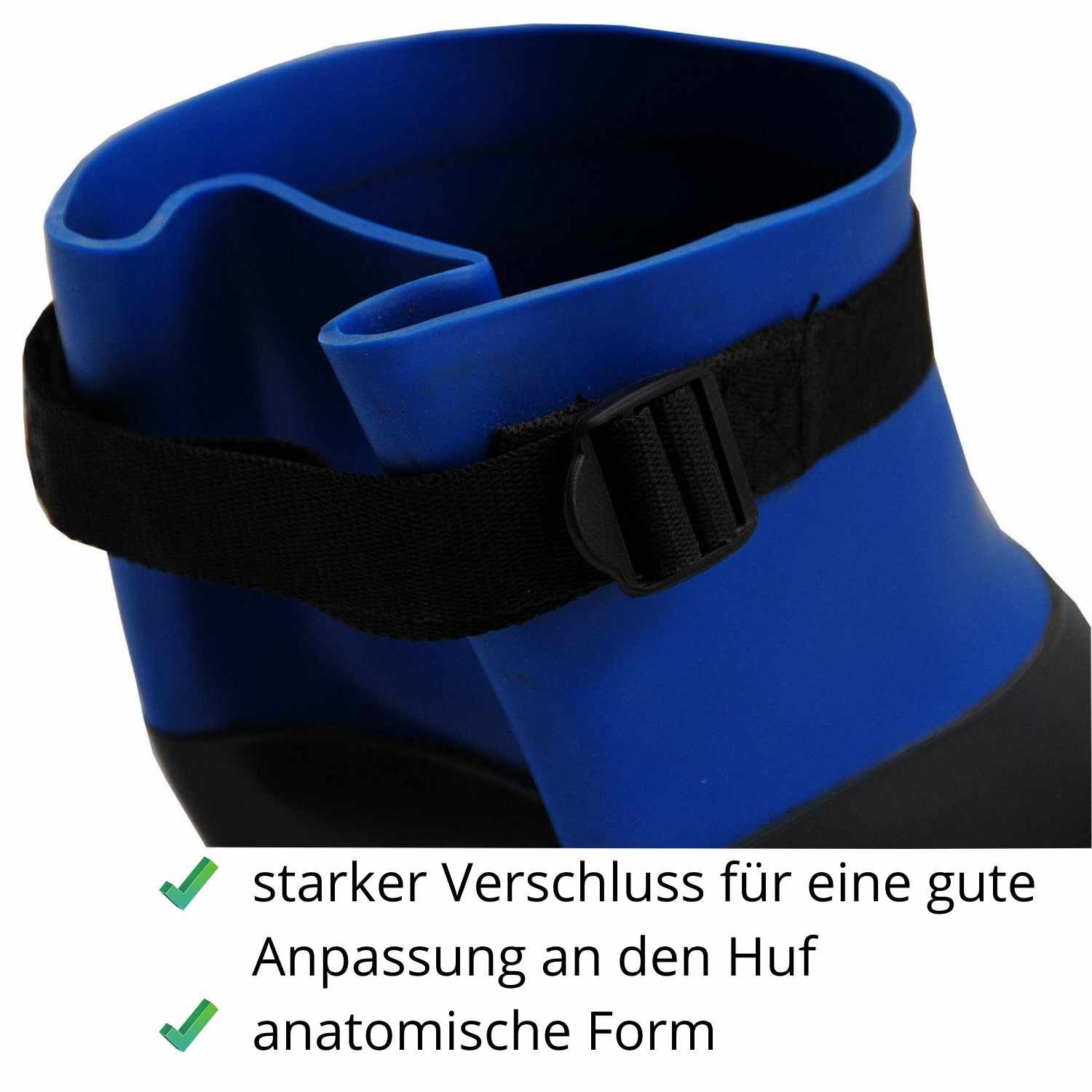 Hufschuh, Detailansicht des Verschlusses. Starker Verschluss für gute Anpassung. Anatomische Form.