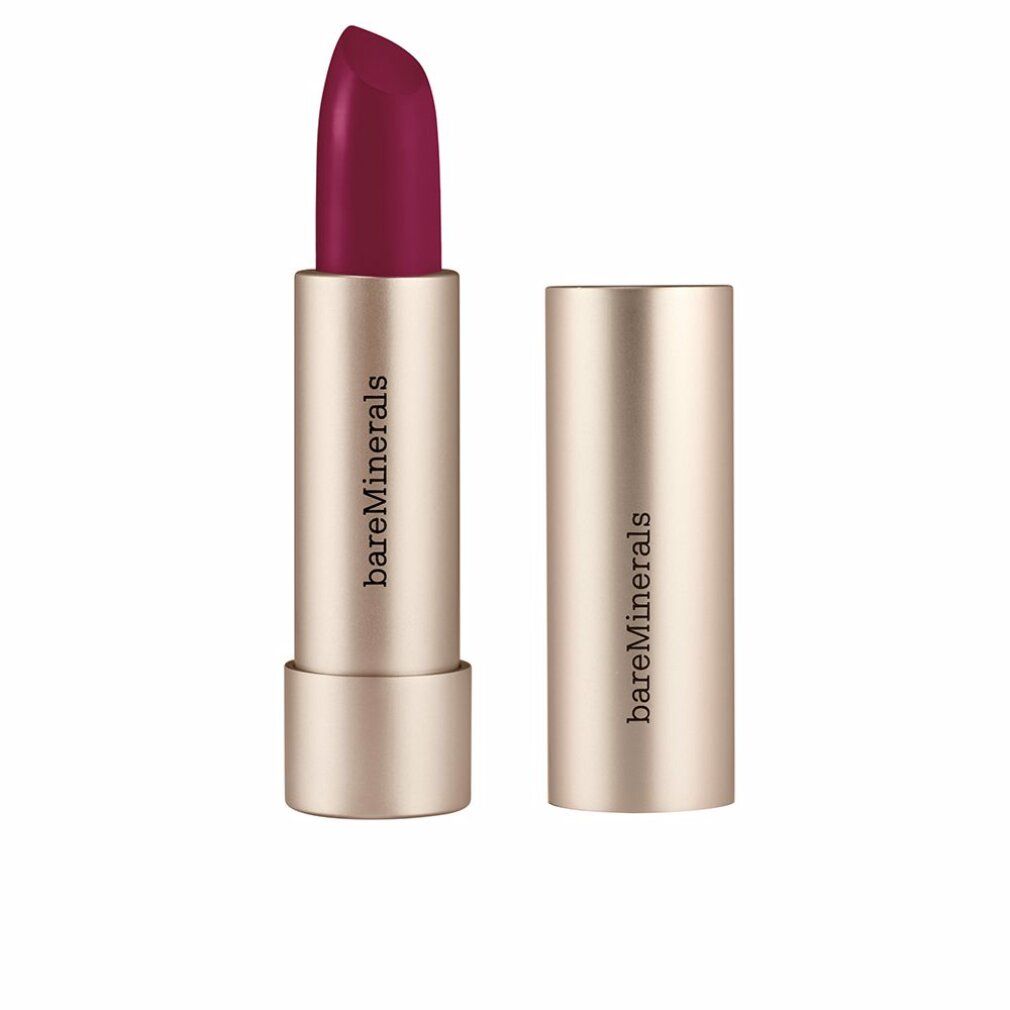 Lippenstift mit offener goldfarbener Hülse. Der Lippenstift ist rot und trägt den Schriftzug "bareMinerals".