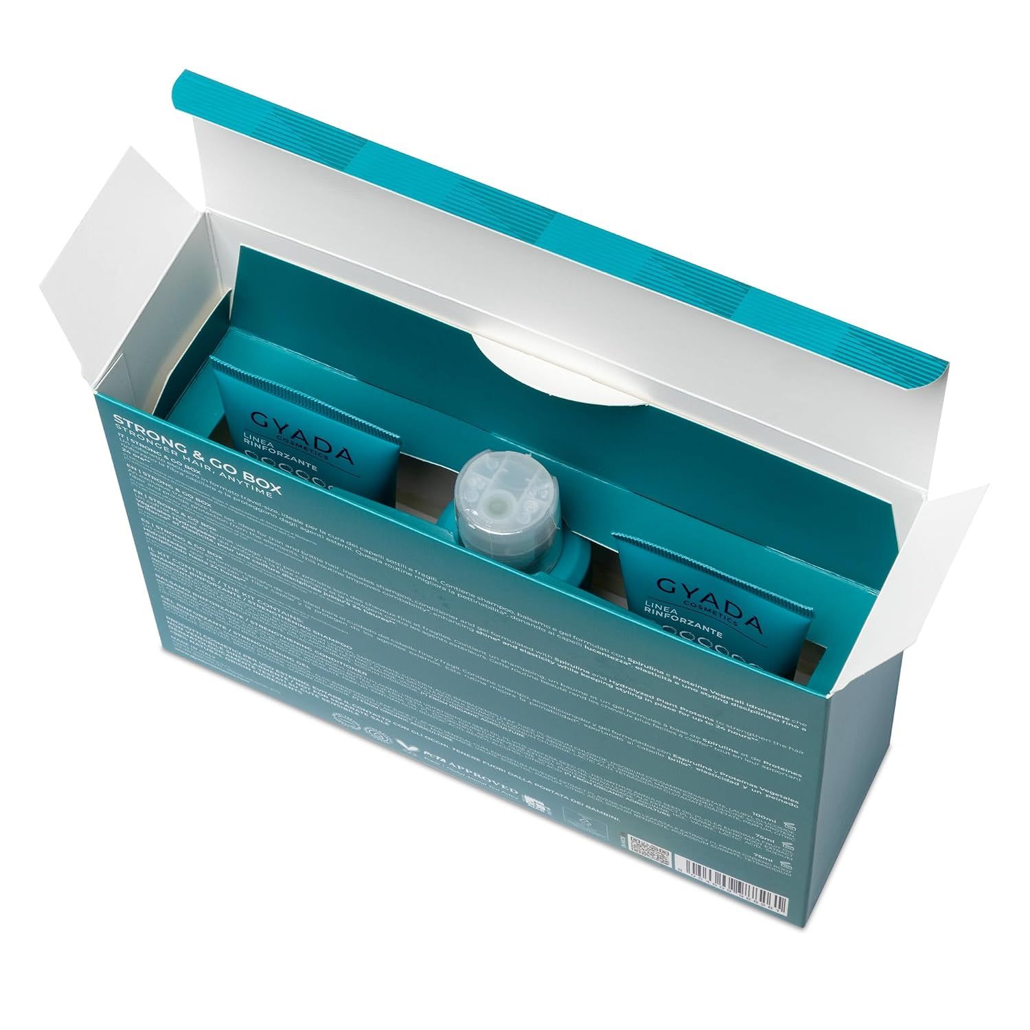 GYADA Cosmetics Strong & Go Box, geöffnet, zeigt Inhalt.