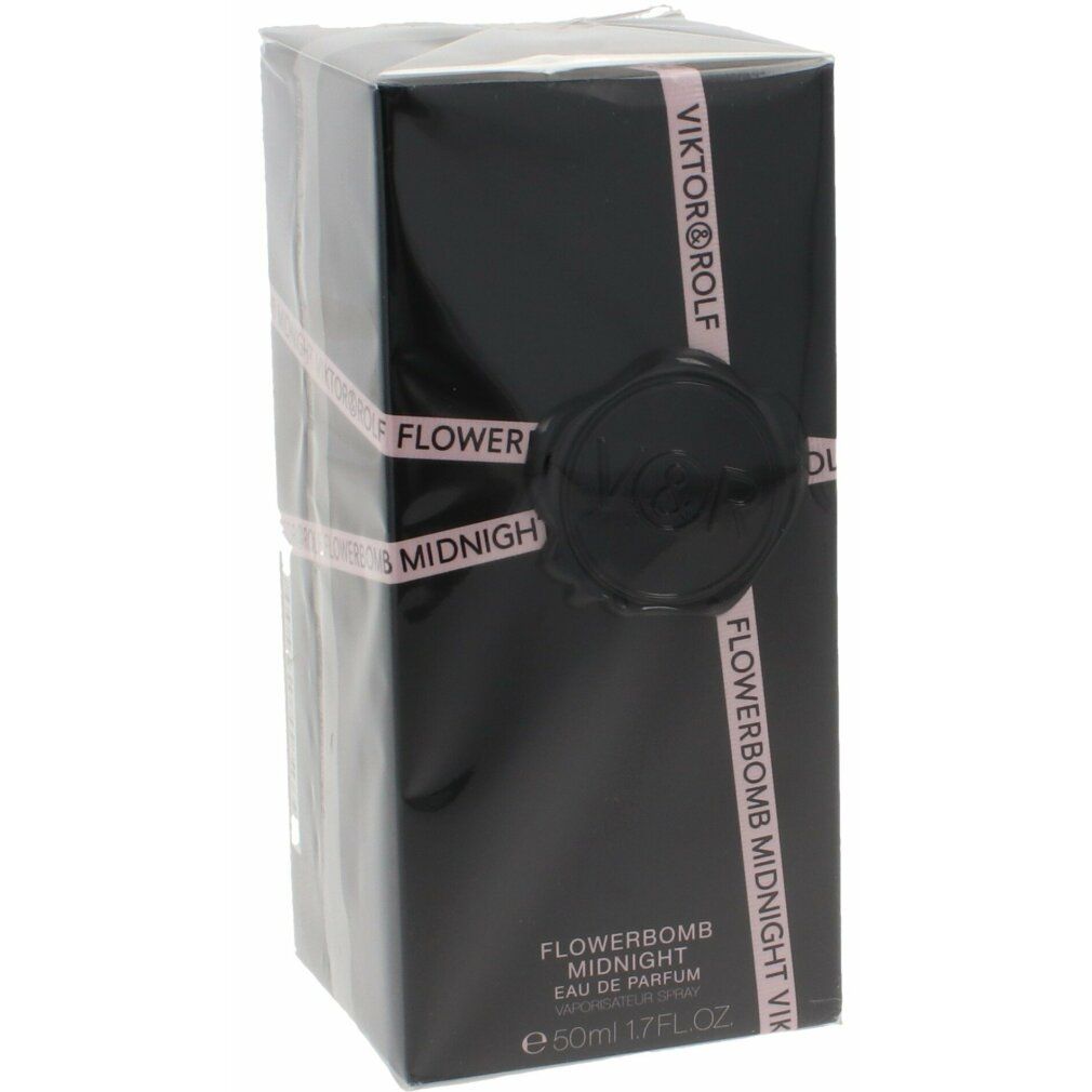 Schwarzer Karton mit rosa Schriftzug. Viktor & Rolf Flowerbomb Midnight Eau de Parfum Spray. 50ml. Verpackt in Folie.
