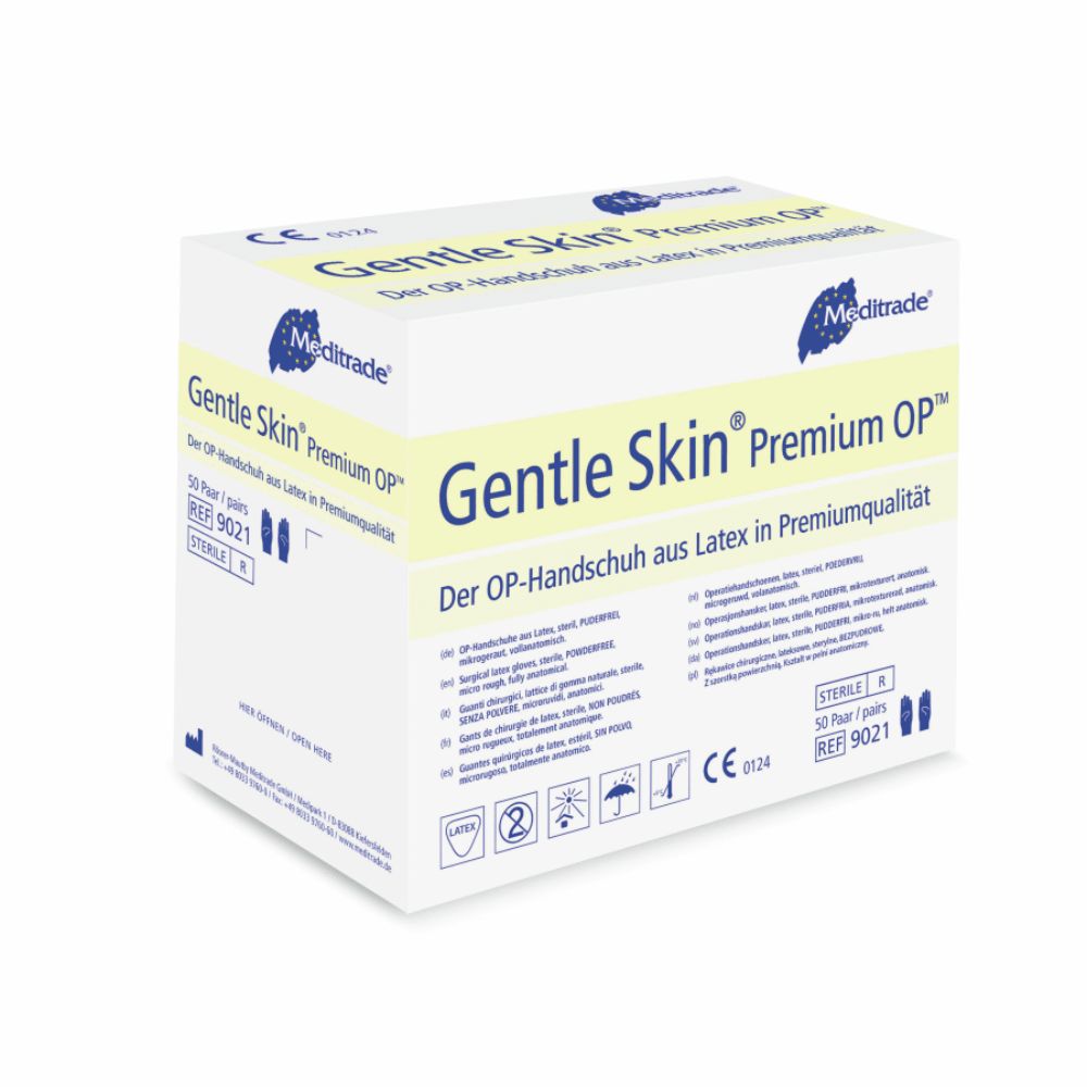 Meditrade Gentle Skin Premium OP-Handschuhe aus Latex, 50 Paar, REF 9021. Sterile OP-Handschuhe in Premiumqualität.
