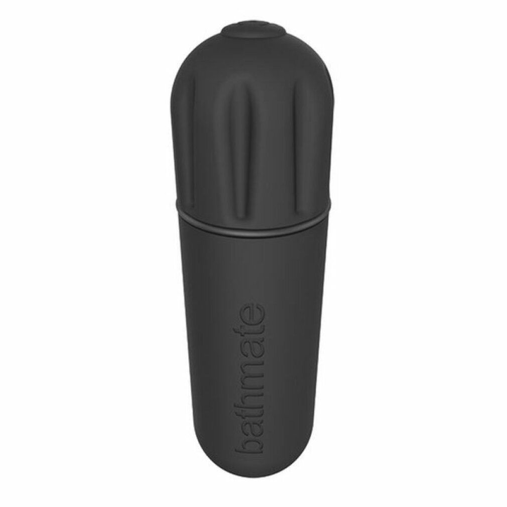 Schwarze Vibrationskugel mit geripptem Kopf und gerilltem Körper. Marke 'bathmate' vertikal aufgedruckt.