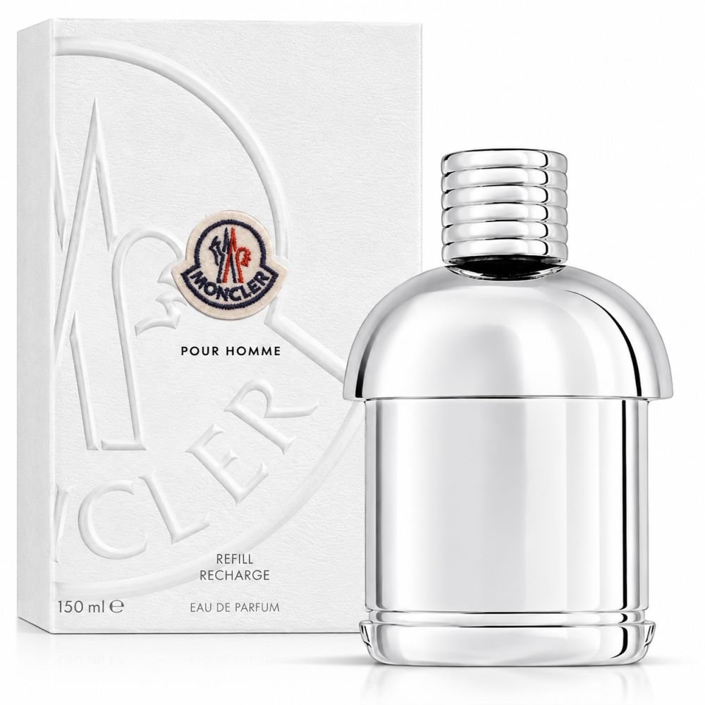 Moncler Pour Homme Eau de Parfum Nachfüllflakon, 150 ml, silberfarben.
