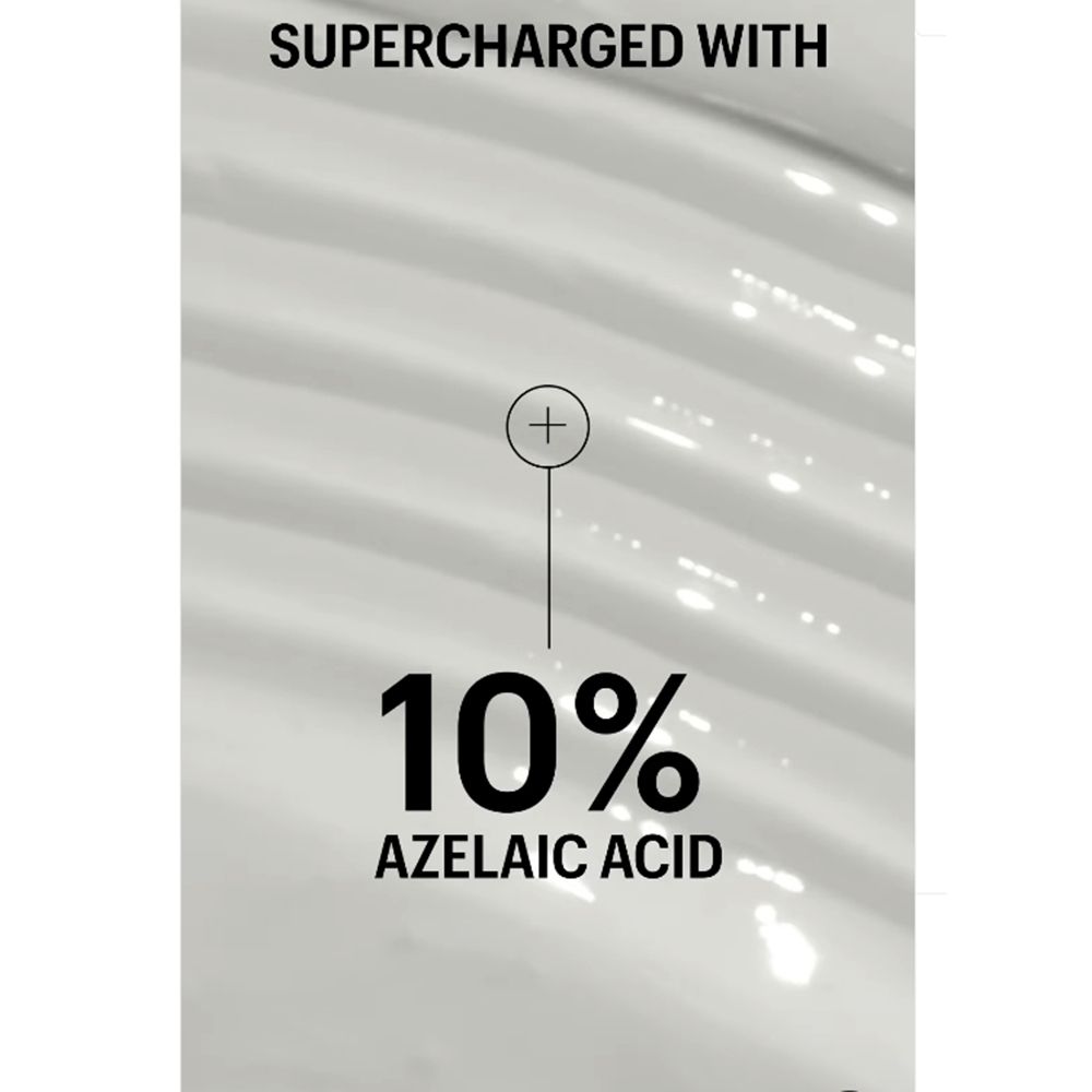 Nahaufnahme einer weißen, wellenförmigen Oberfläche. Text: 10% Azelainsäure.