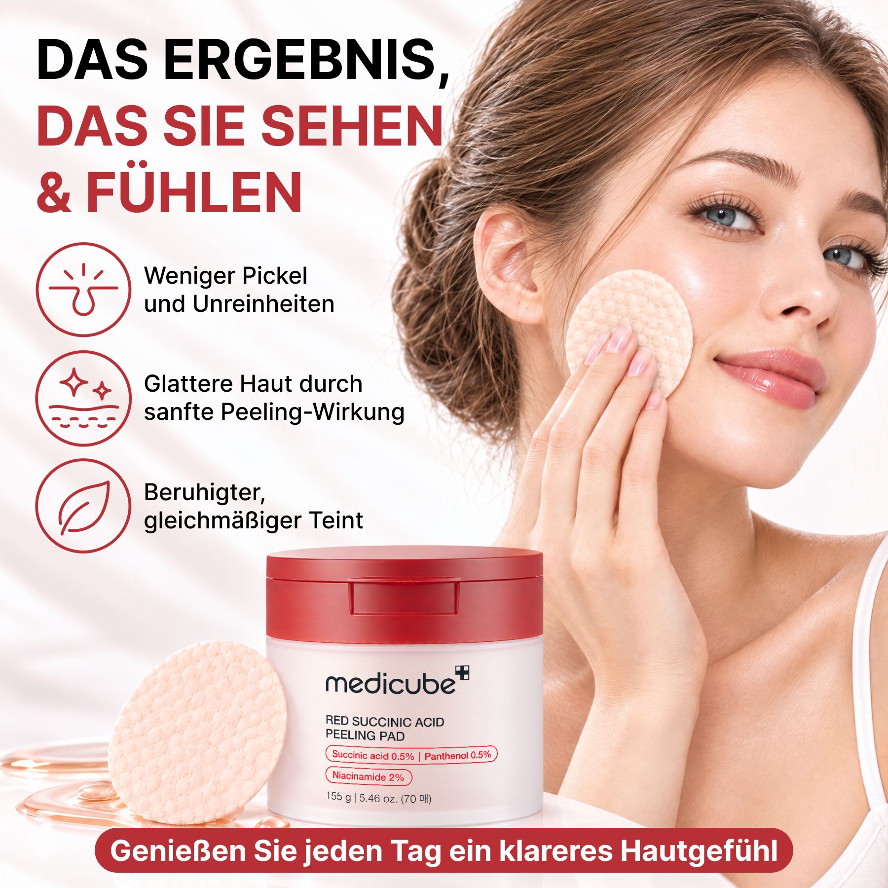 Medicube BHA, AHA SUCCINIC ACID Reinigungspads Gesichtspeeling mit Niacinamide Panthenol