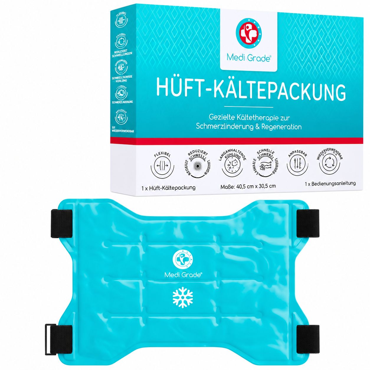 Hüft-Kältepackung, 40.5 x 30.5 cm, mit Bedienungsanleitung.