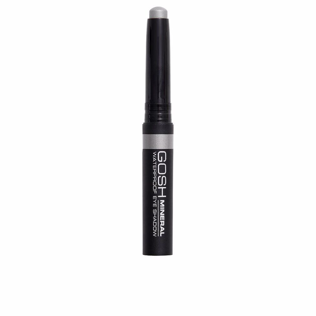Gosh Mineral Waterproof Eye Shadow 006-Metallic Grey. Schwarzer Stift mit silbernem Ring. Produktbeschriftung sichtbar.