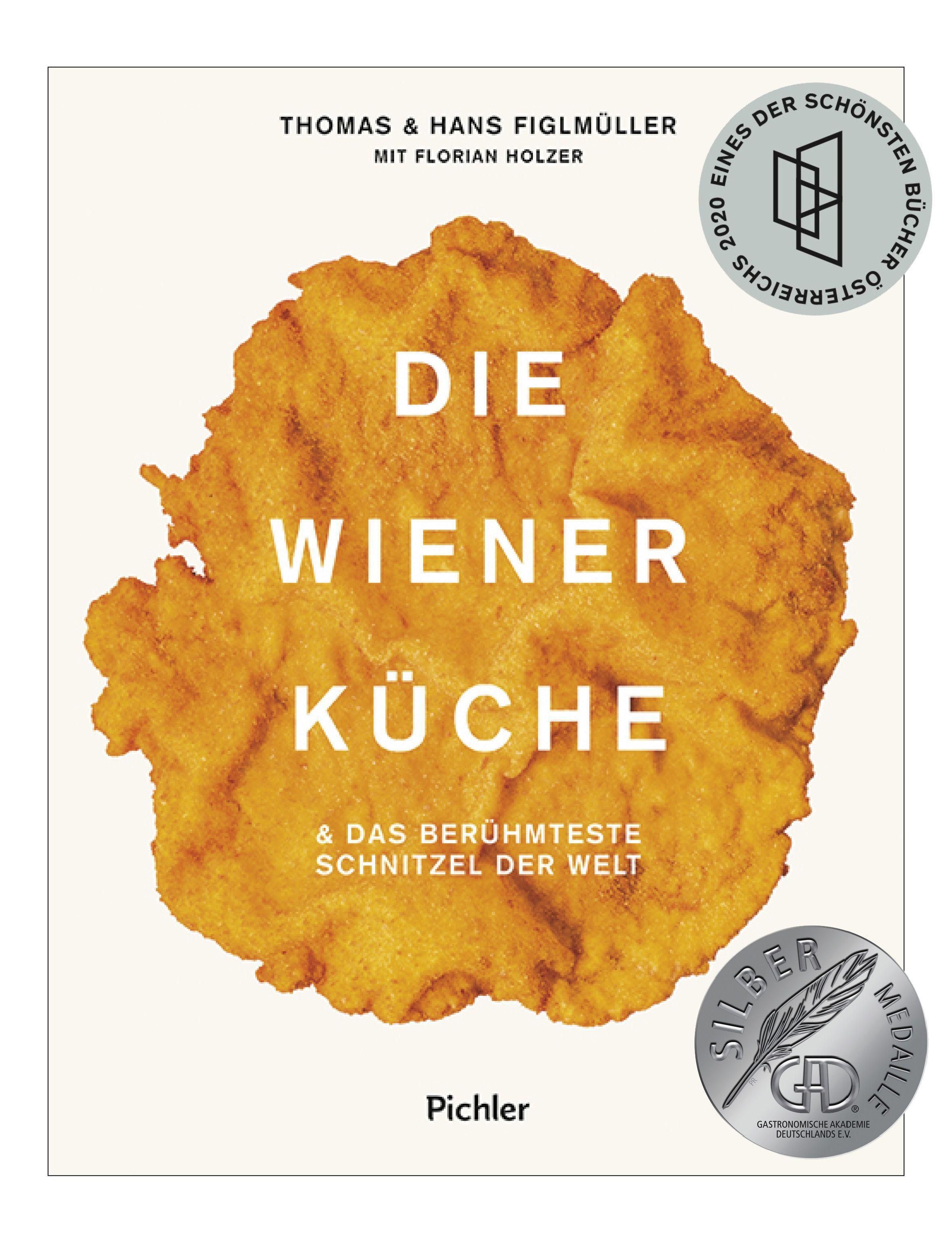 Buchcover: "Die Wiener Küche". Titel, Autoren, Auszeichnungen. Abbildung eines Schnitzels.