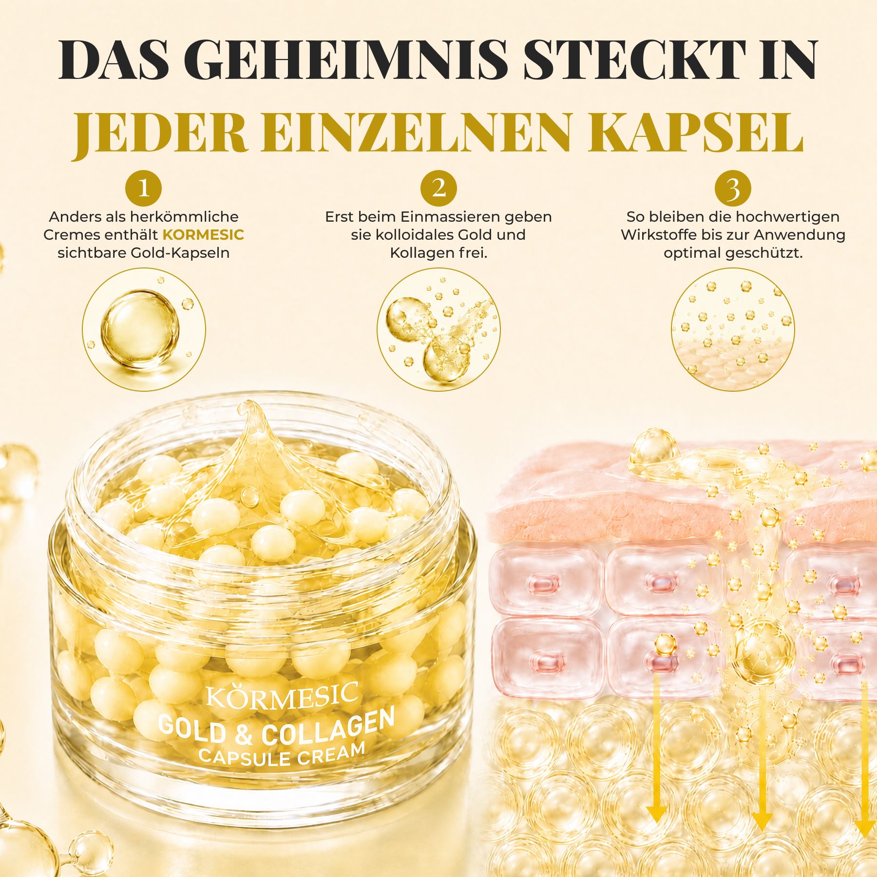 KORMESIC Gesichtscreme Kollagen Gold Kapselcreme Glow Strahlende Haut