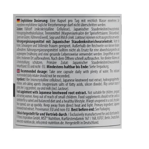 Text auf weißem Hintergrund. Enthält Informationen zu Inhaltsstoffen und empfohlener Dosierung.