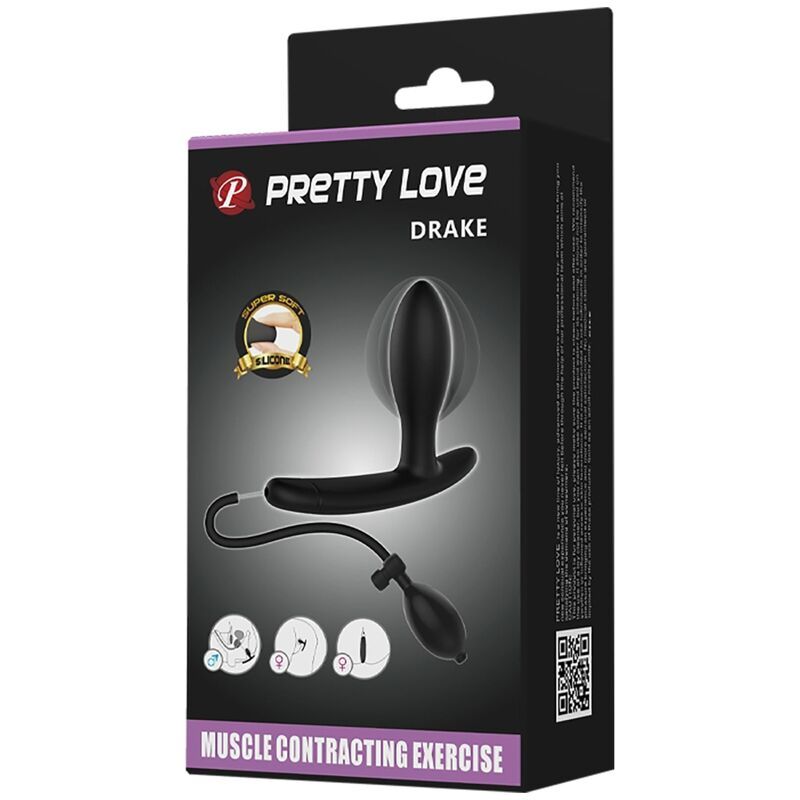 Verpackung mit Wellness-Produkt. Marke Pretty Love Drake. Produkt und Pumpe abgebildet. Text: Muscle Contracting Exercise.