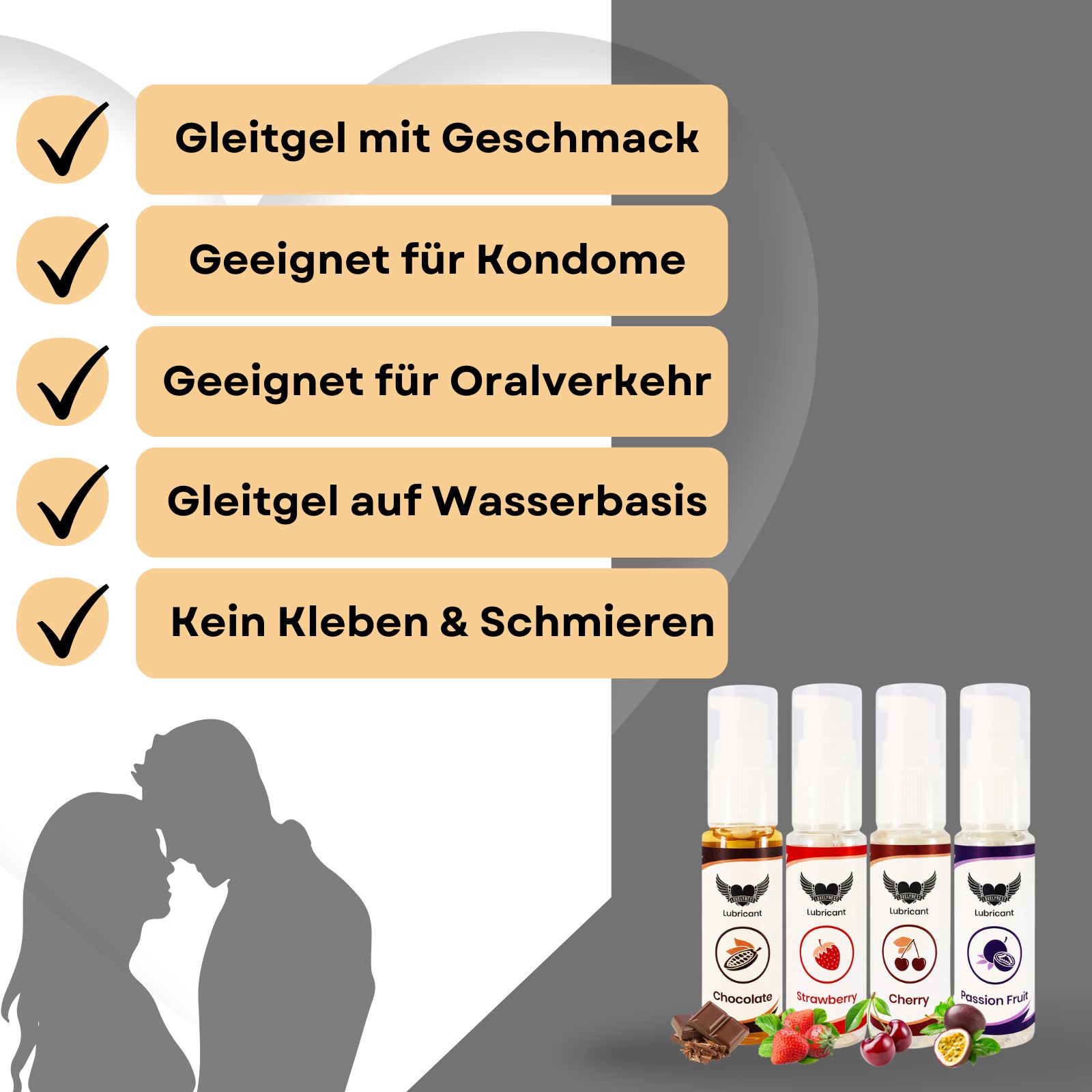 Lovelyness - Gleitgel mit Geschmack Erdbeere, Kirsche, Schokolade, Passionsfrucht im Set 120ml