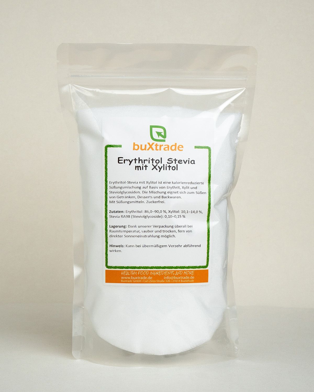 Ein Beutel buxtrade Erythritol Stevia mit Xylitol, einem kalorienreduzierten Zuckeraustauschstoff.