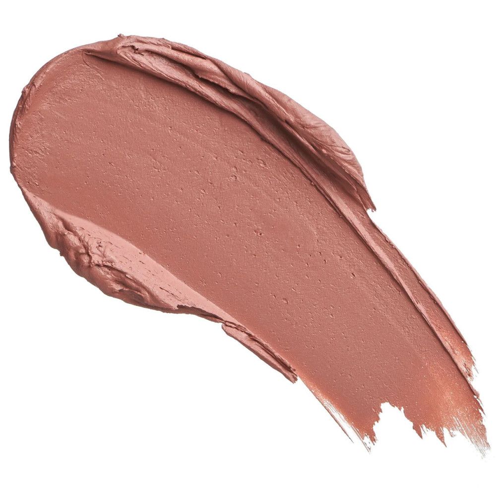 Ein rosafarbener Lippenstift-Abstrich auf weißem Hintergrund. Die Textur ist cremig und deckend.