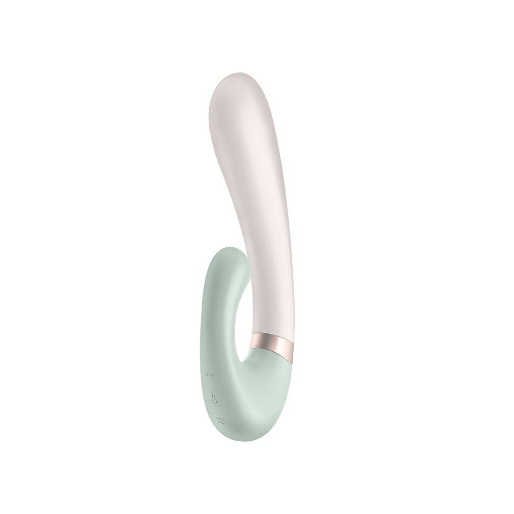 Vibrator mit weißem Schaft und mintgrünem Bogen. Goldfarbener Ring am Übergang. Glatte Oberfläche.