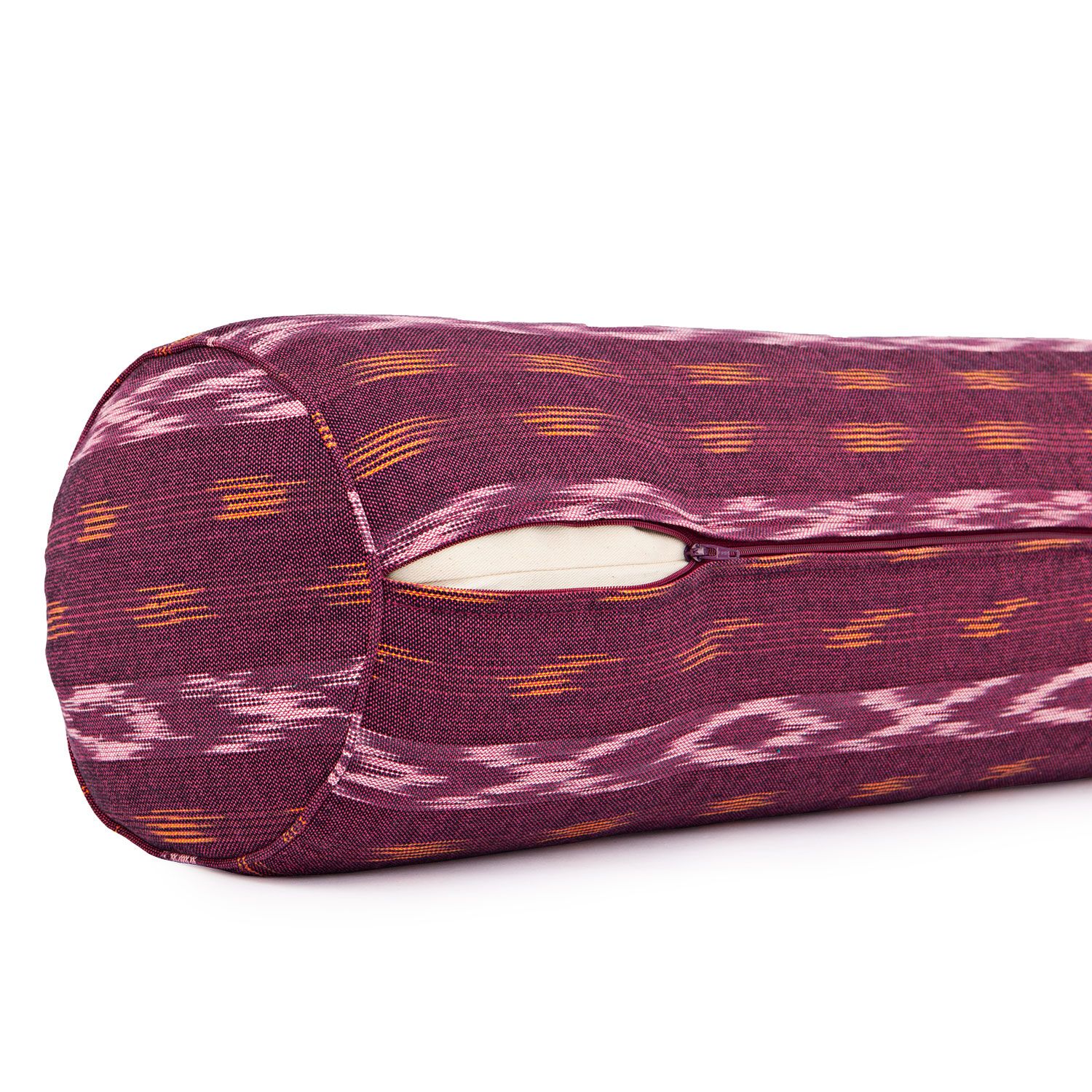 bodhi ETHNO Collection: Yoga-Bolster (rund), Ikat-Webstoff, weinrot