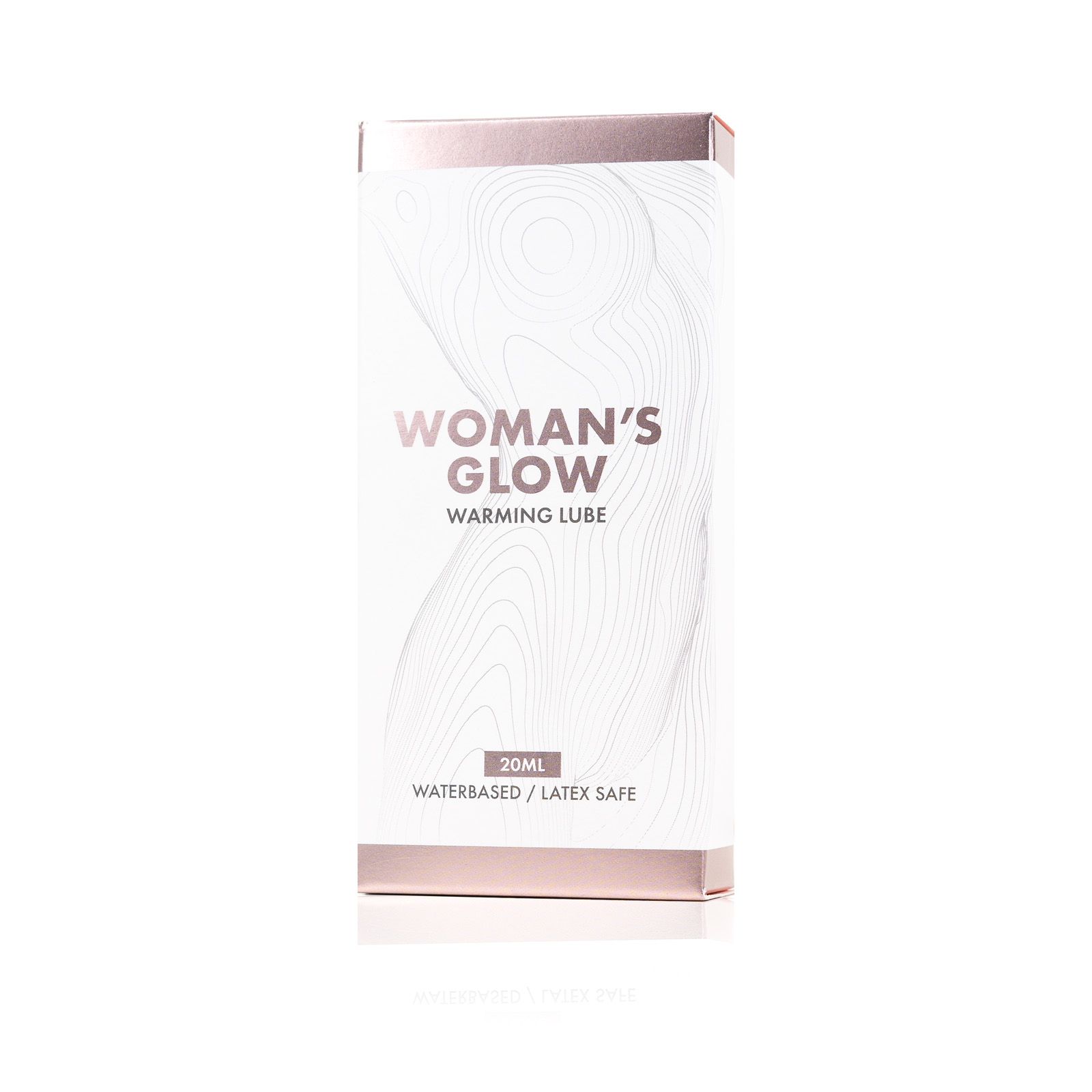 WOMAN'S GLOW Warming Lube Verpackung. 20ml, Wasserbasiert/Latex sicher. Weiß und Rosa.