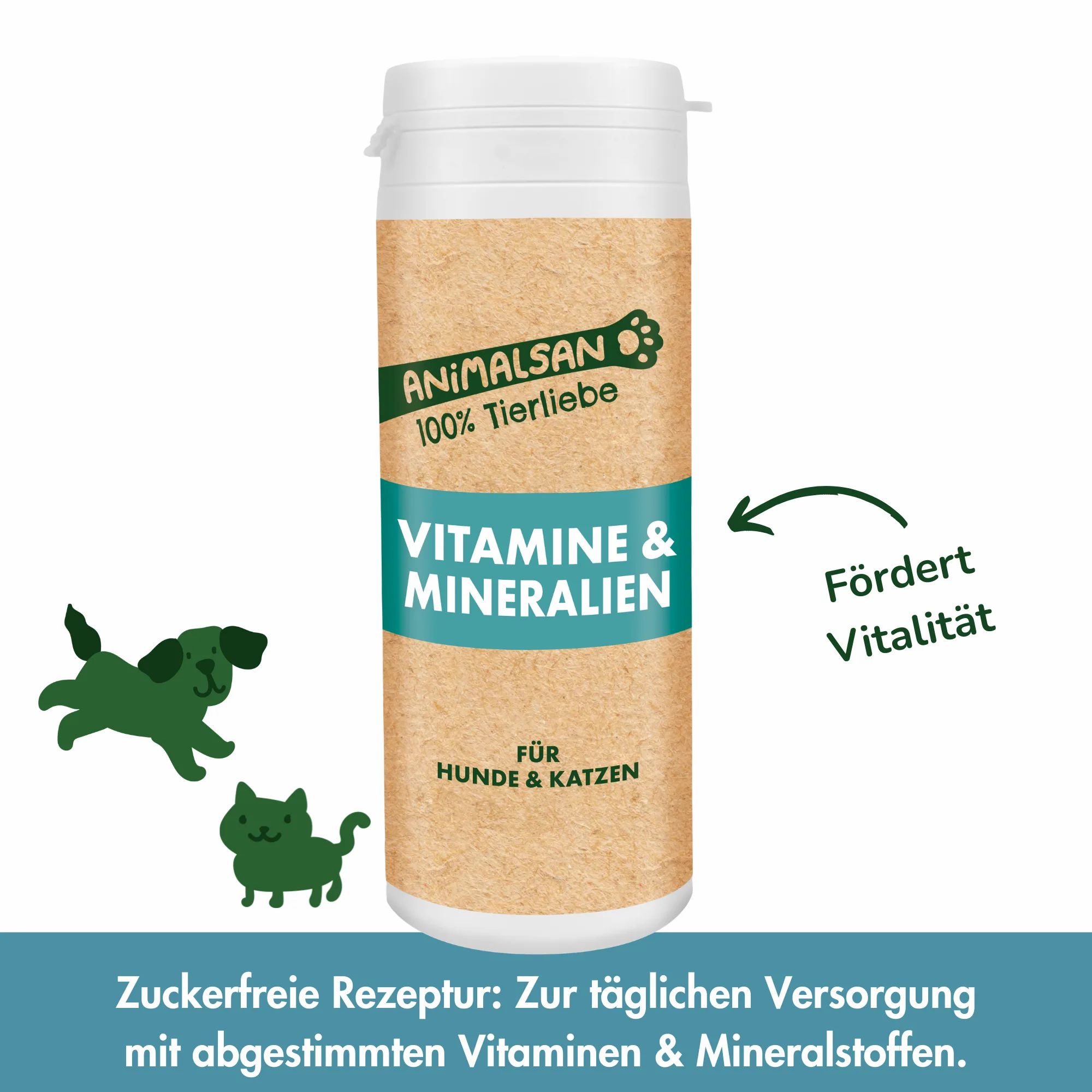 ANIMALSAN Vitamine & Mineralien für Hunde & Katzen: Dose mit Aufdruck. Fördert Vitalität. Zuckerfreie Rezeptur.