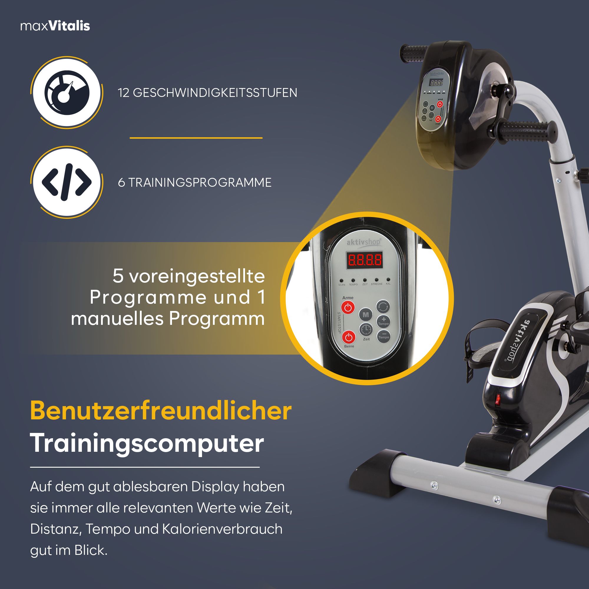 aktivshop 2in1 Arm und Beintrainer mit Motorunterstützung, Elektro Heimtrainer höhenverstellbar