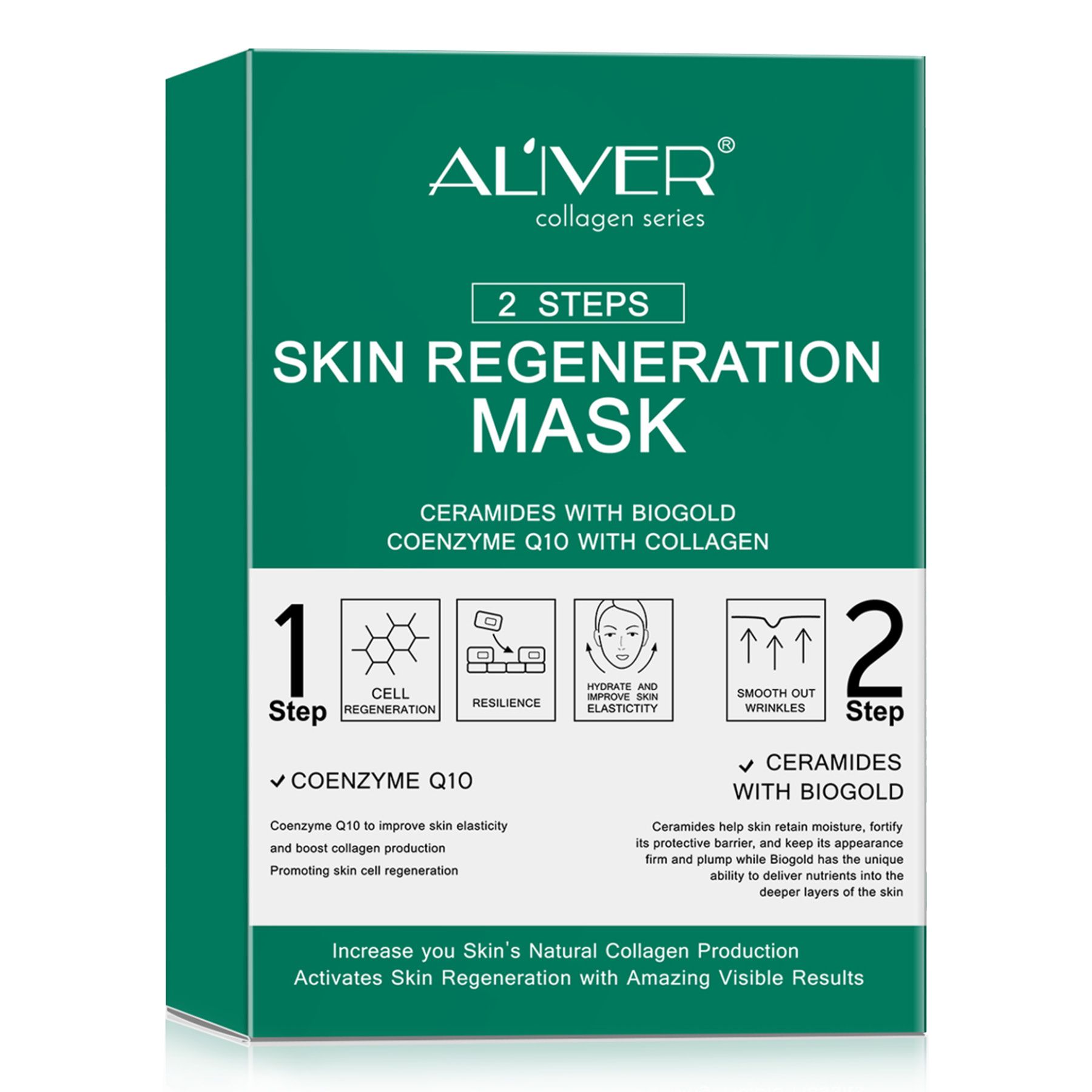 ALIVER Gesichtsmaske 2-Step-System Anti-Aging Pflege mit Kollagen Coenzym Q10
